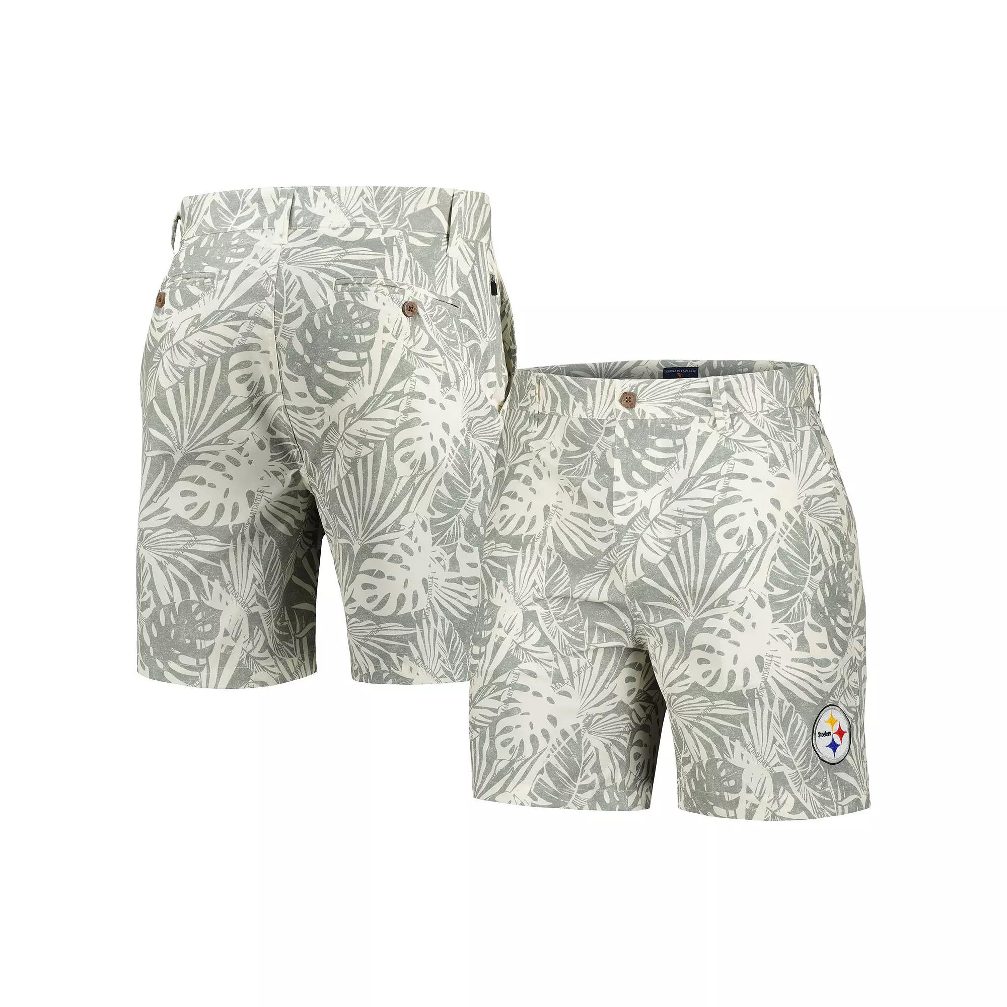 Men's Margaritaville Gray Pittsburgh Steelers Sandwashed Monstera Print Amphib Shorts, Size: 42, Grey Product Image