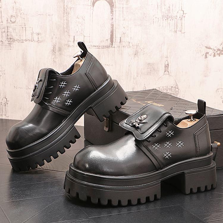 Platform Skull Lace-Up Faux Leather Shoes Product Image