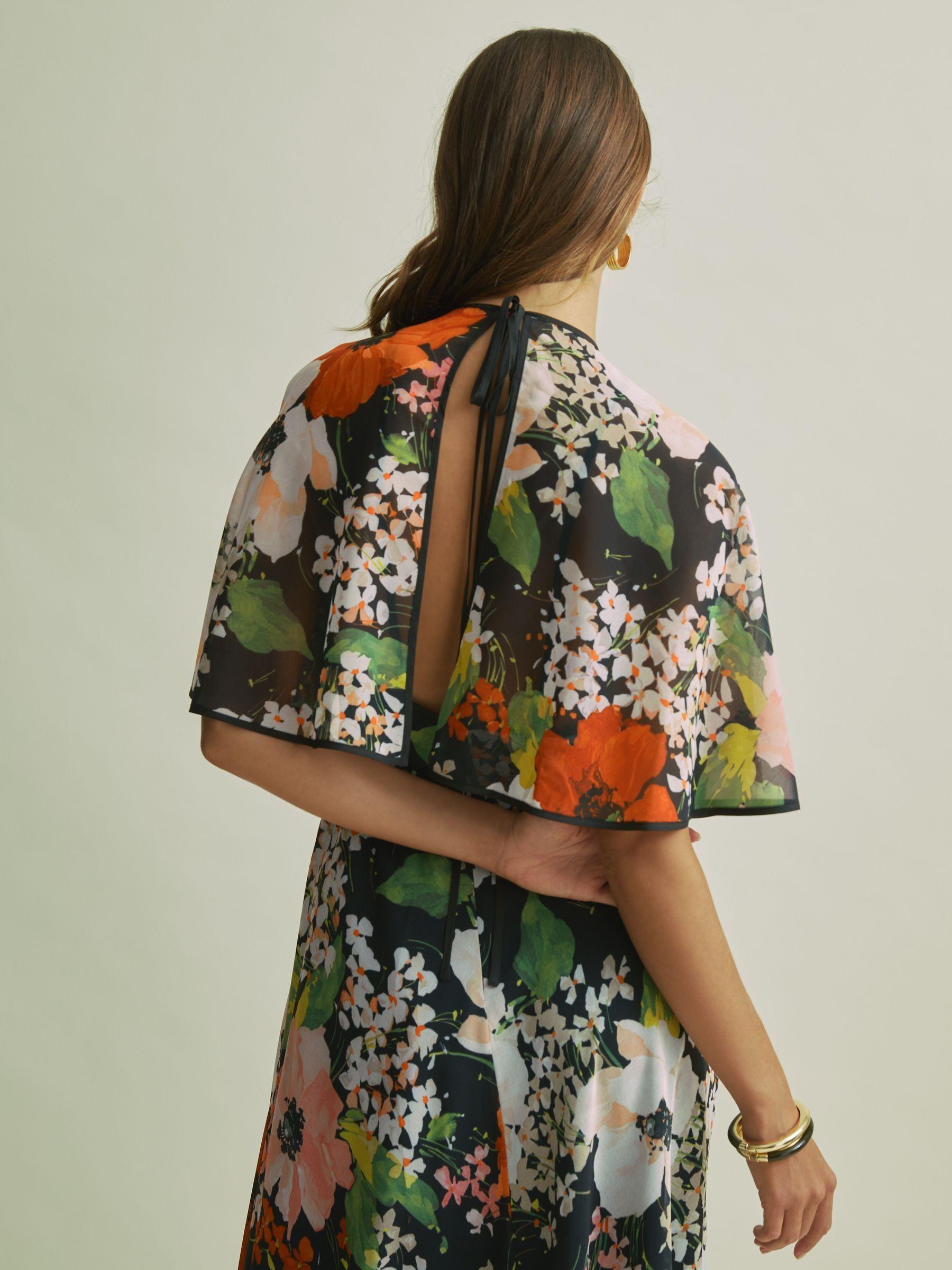 Florere Cape Detail Midi Dress in Multi Product Image