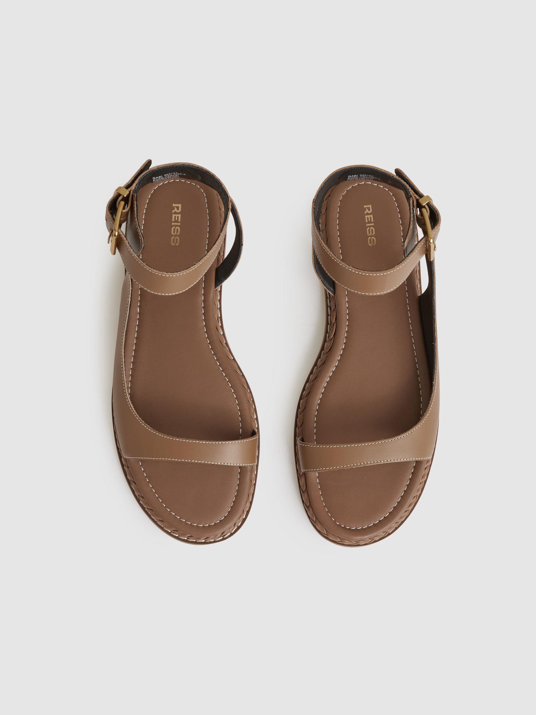 Leather Plait Detail Sandals in Tan Product Image