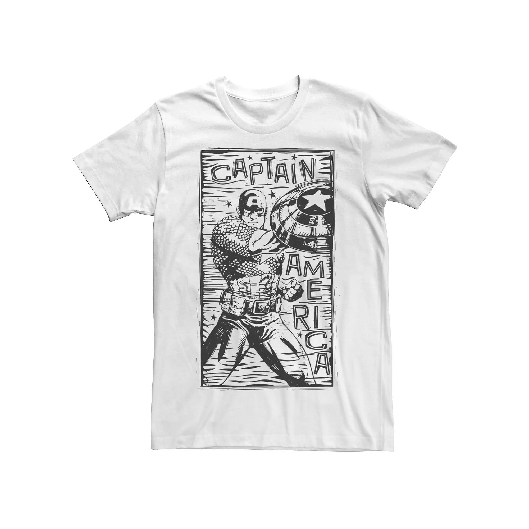 Men's Marvel Captain America Woodcut Blue Portrait Tee,  Product Image