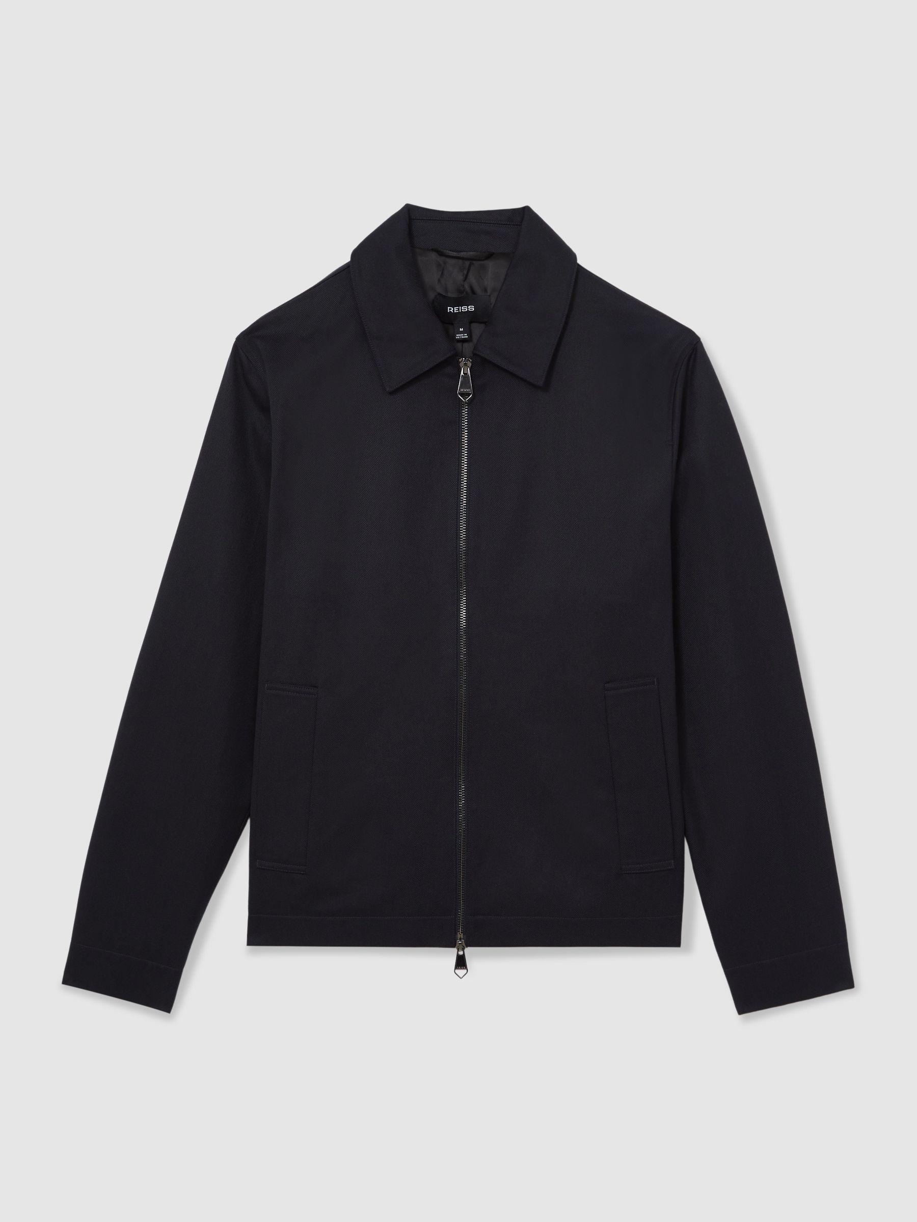 Lyocell-Cotton Zip-Through Twill Jacket in Navy Product Image