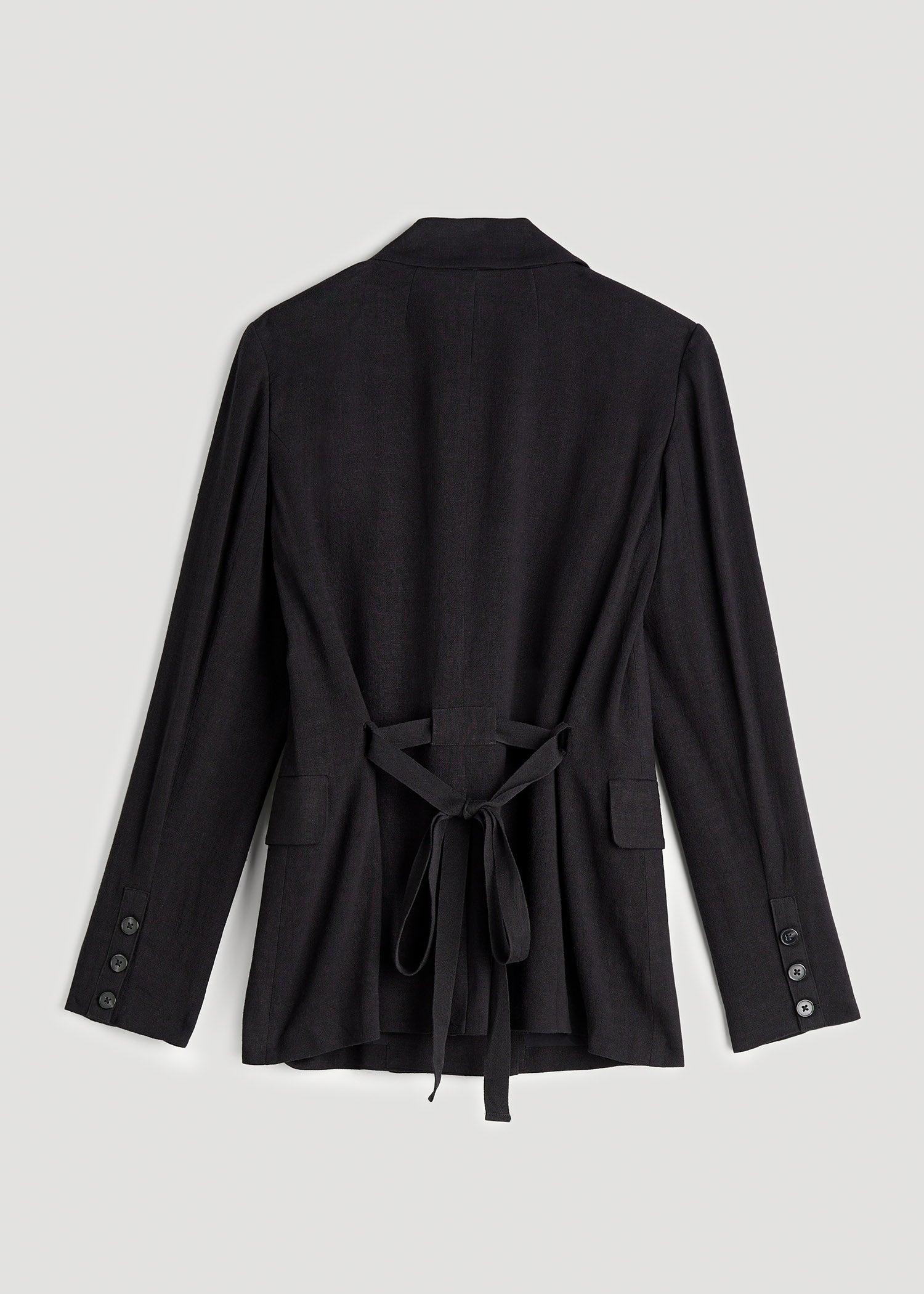 Linen Blend Tie Back Blazer For Tall Women in Black Female Product Image