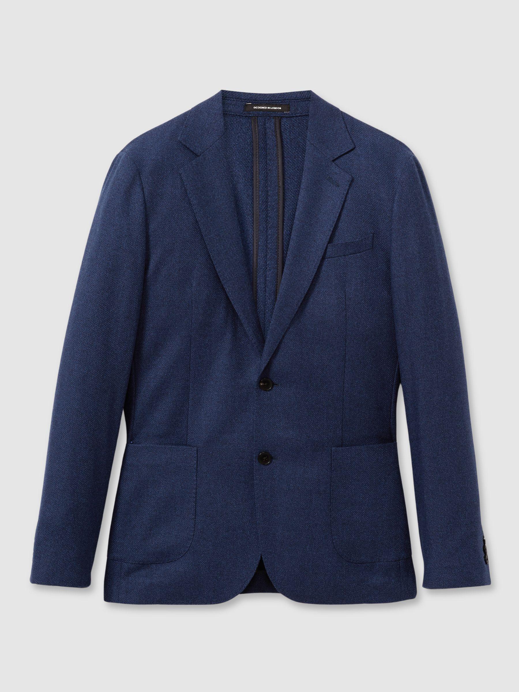 Single Breasted Wool-Silk Blazer Slim Fit in Bright Indigo Melange Product Image
