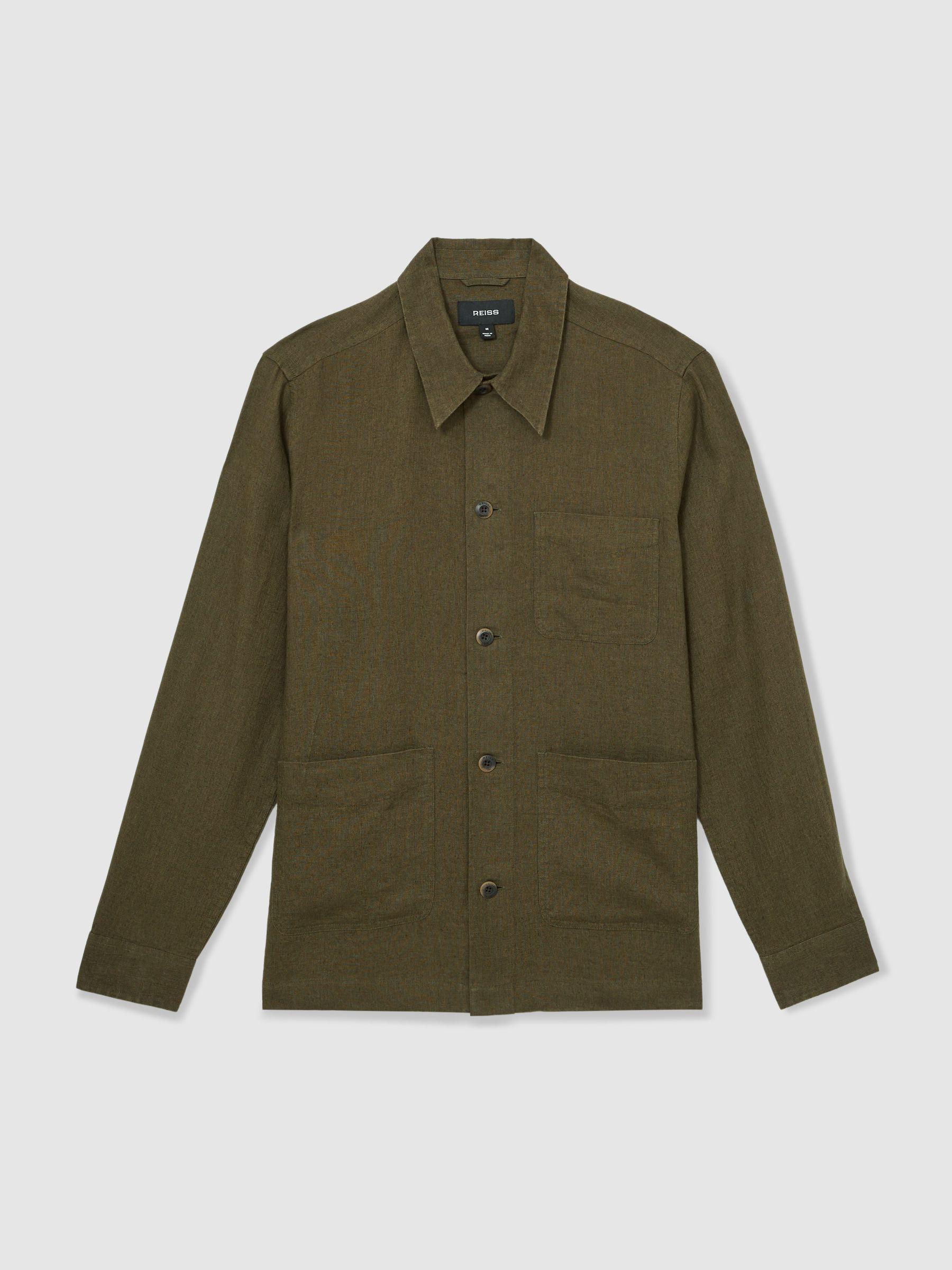 Linen Worker Jacket in Khaki Product Image