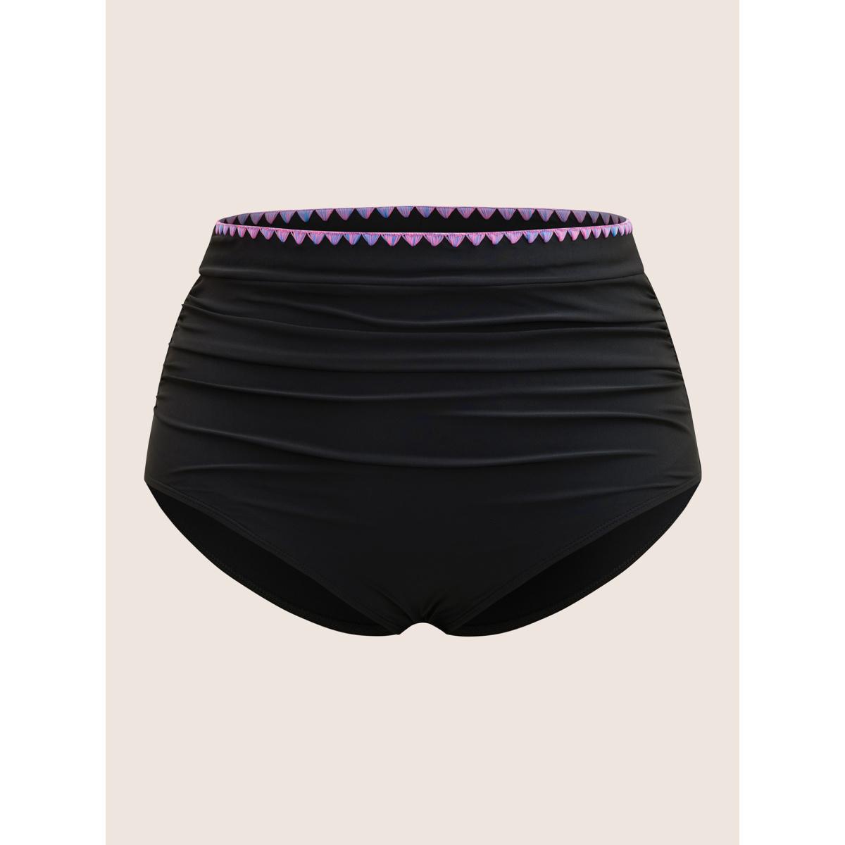 Plus Size Shell Stitch Ruched Skinny Swim Bottom Women's Swimwear Black Beach Embroidered High stretch Skinny High Rise Curve Swim Bottoms BloomChic 26/4X Product Image