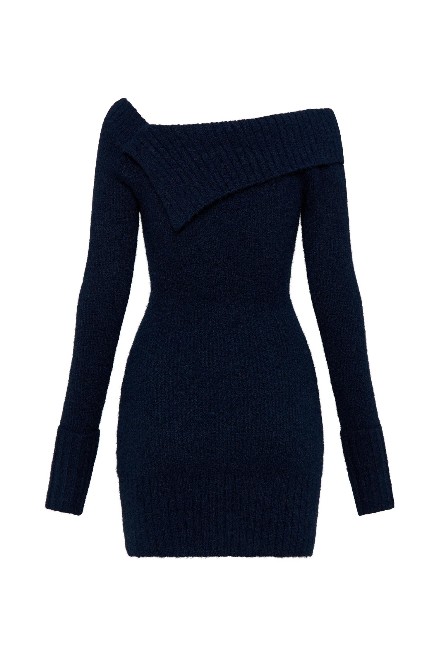 Stephanie Asymmetric Knit Mini Dress - Dark Navy Product Image