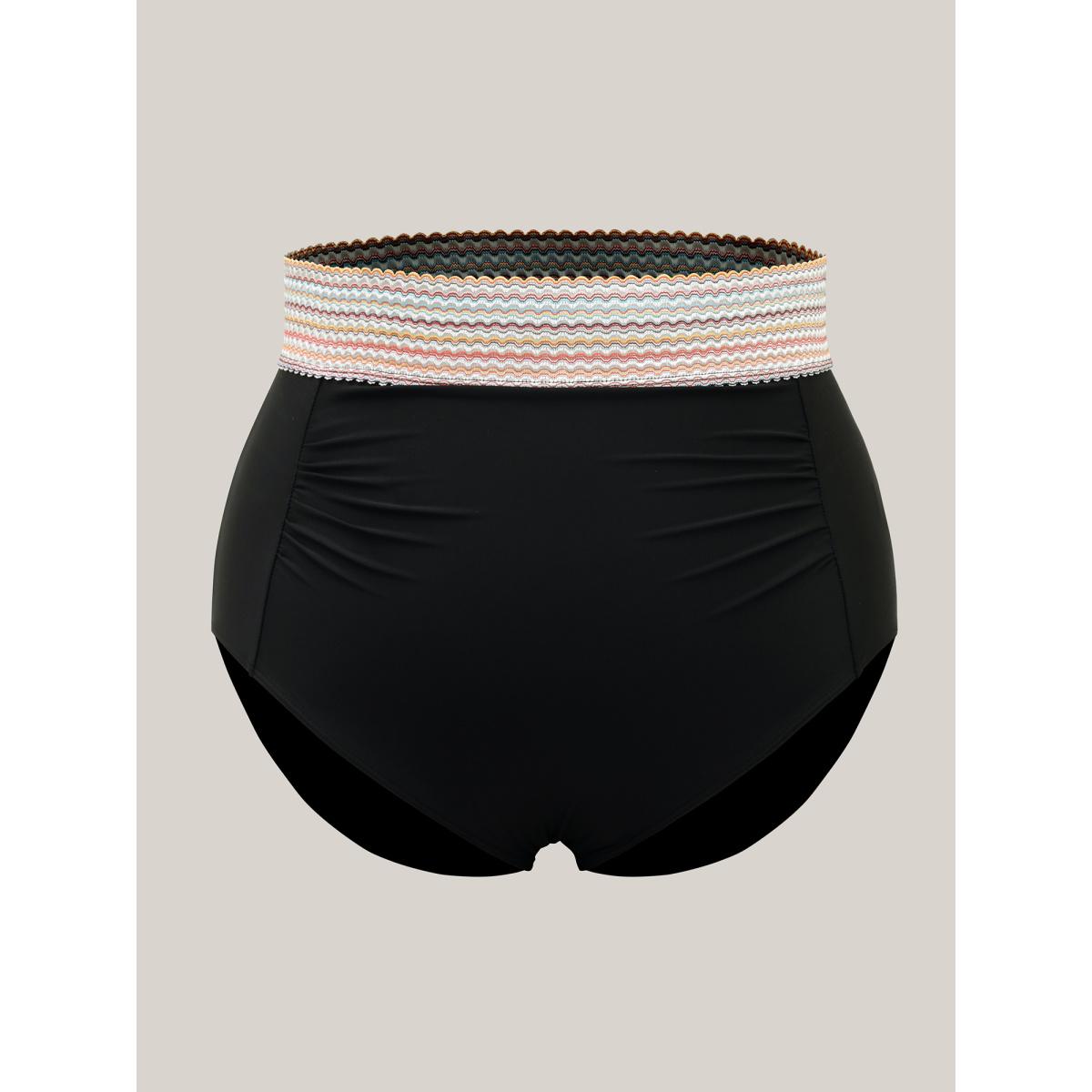 Plus Size Contrast Waistband Ruched Fitted Swim Bottoms Women's Swimwear Black Resort Woven ribbon&lace trim High stretch Skinny Mid Rise Curve Swim Bottoms BloomChic 18-20/2X Product Image