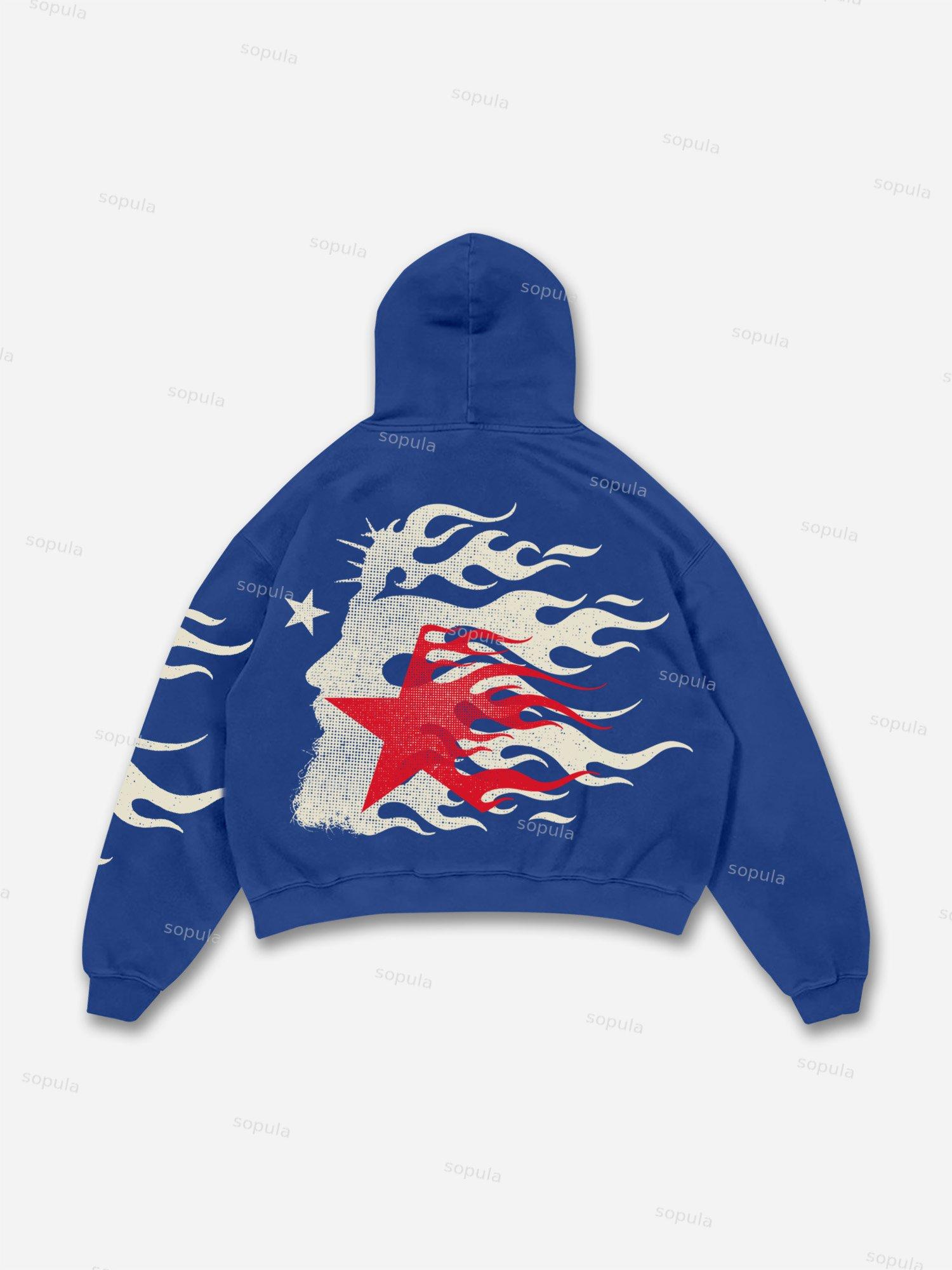 Sopula Jesus Flame Silhouette Vintage Graphic Cotton Hoodie Product Image