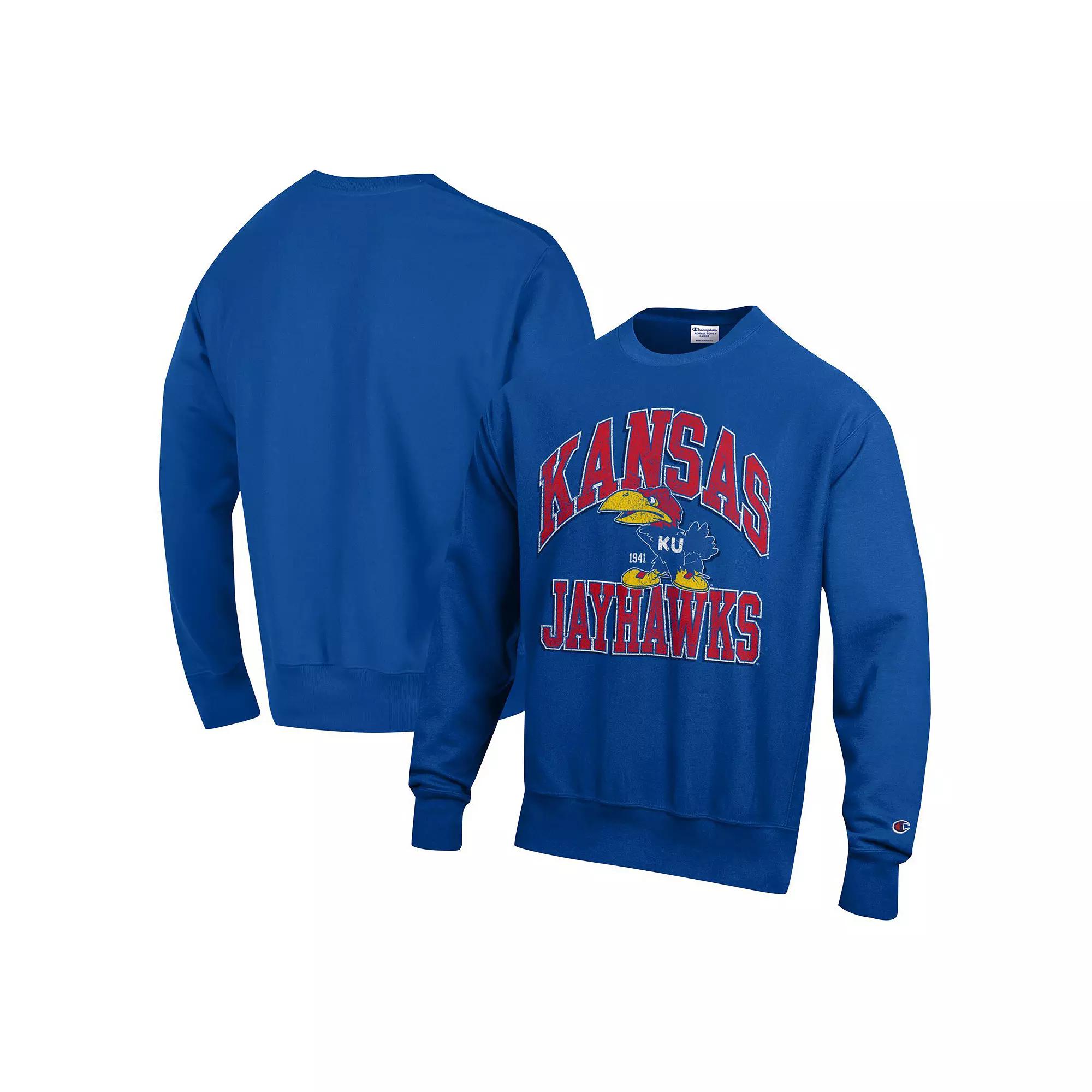 Men's Champion Royal Kansas Jayhawks Vault Late Night Reverse Weave Pullover Sweatshirt,  Product Image