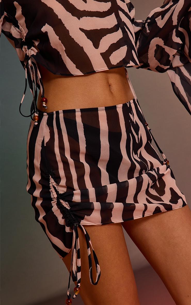 Monochrome Zebra Print Bead Trim Chiffon Beach Skirt Product Image