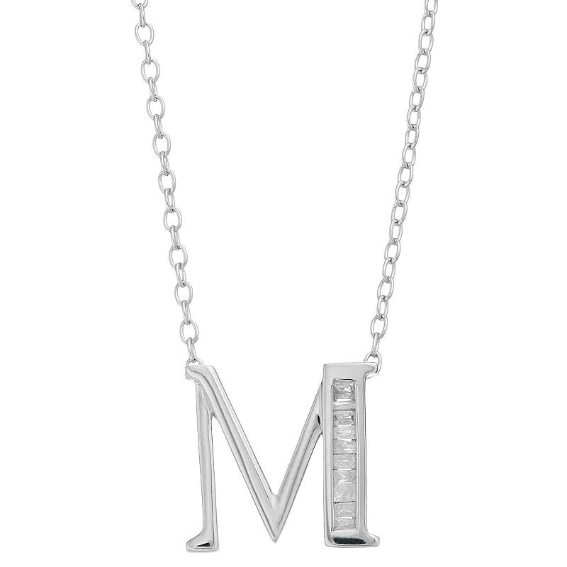 Sterling Silver Baguette Diamond Initial Pendant Necklace, Women's,  Product Image