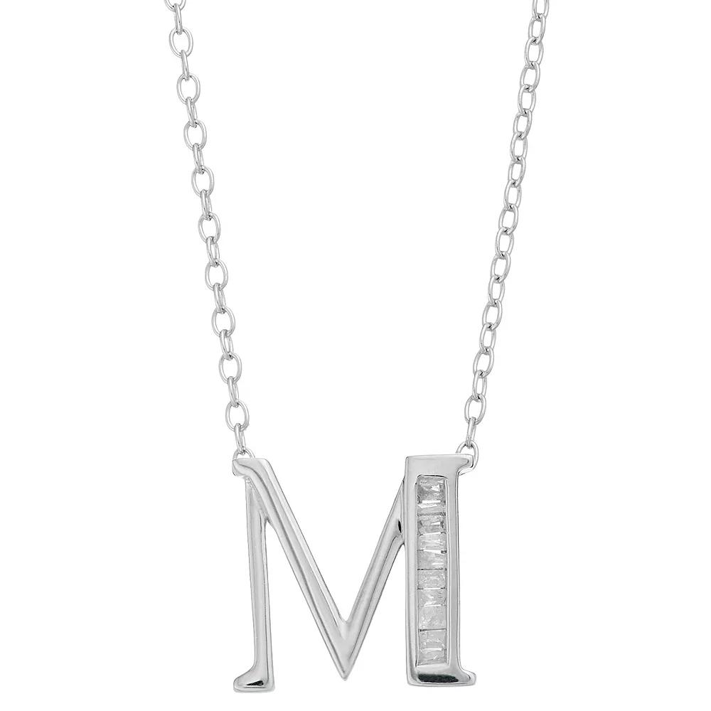 Sterling Silver Baguette Diamond Initial Pendant Necklace, Women's,  Product Image
