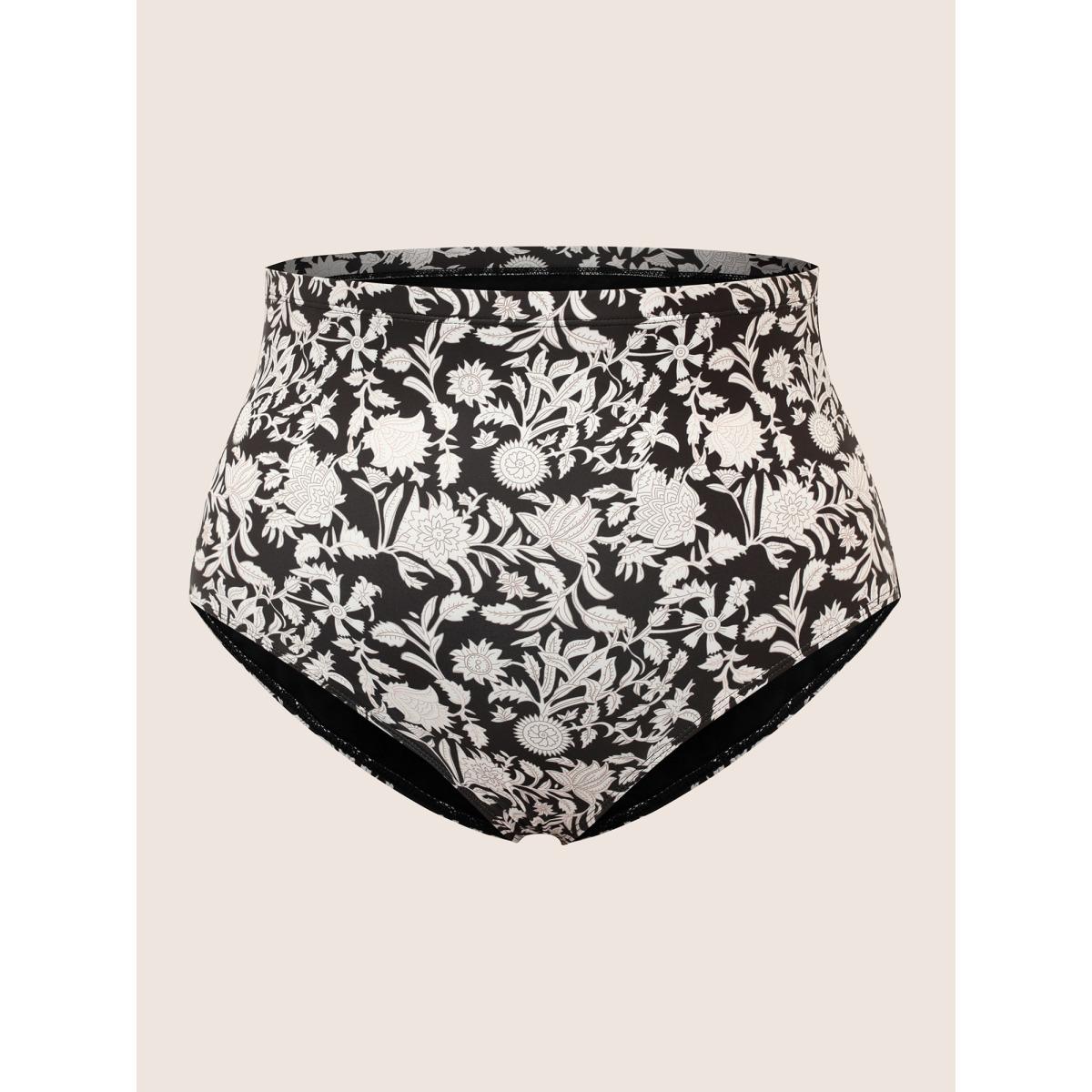 Plus Size Natural Flowers Tie Knot Drawstring Swim Dress Women's Swimwear Black Beach Bodycon U-neck High stretch Curve Swim Dresses BloomChic 26/4X Product Image