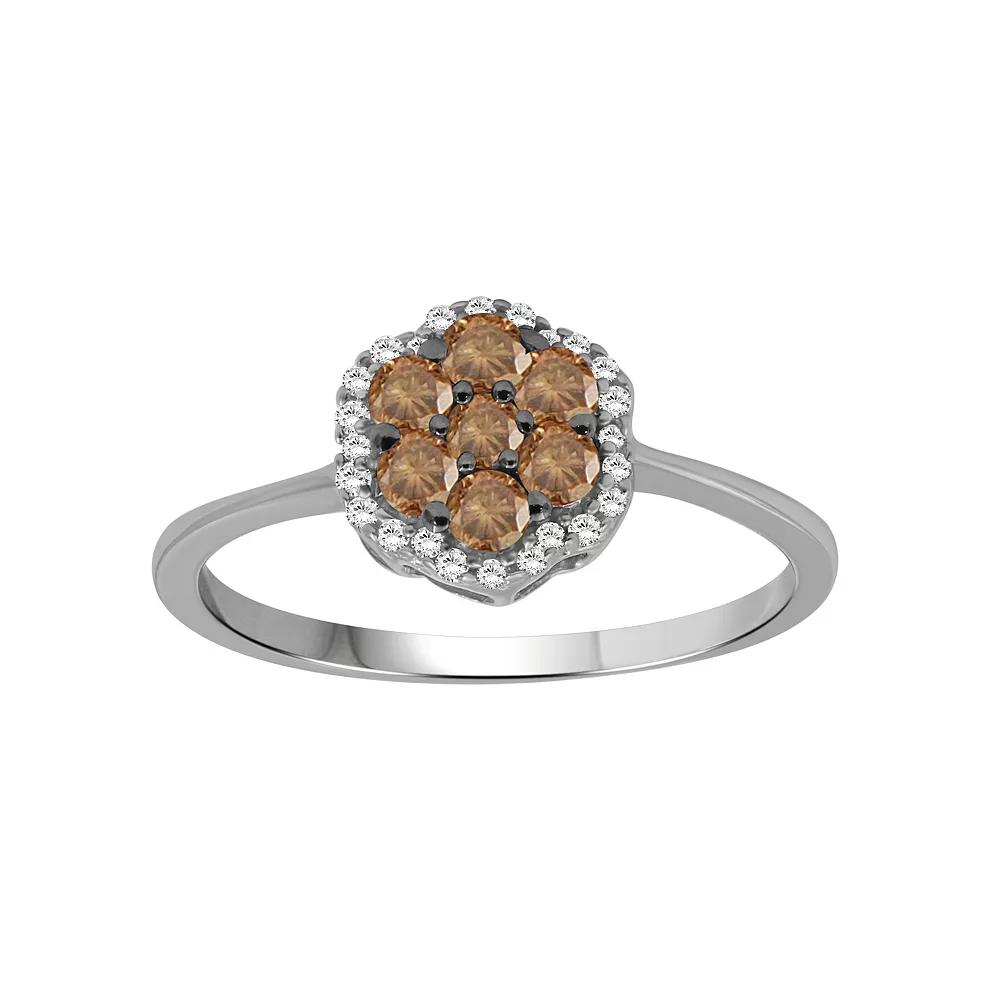 Jewelexcess Sterling Silver 1/2 Carat T.W. Champagne & White Diamond Halo Cluster Ring, Women's, Size: 5 Product Image