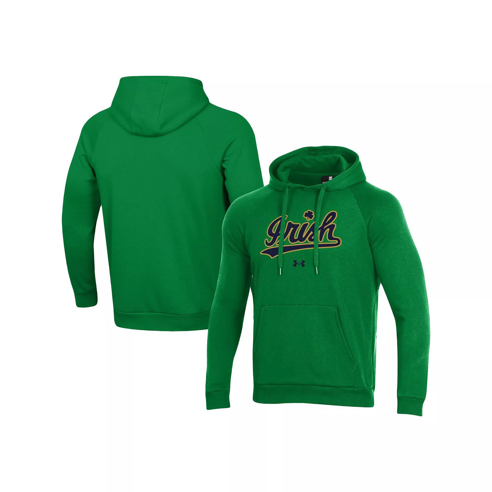 Men's Under Armour Green Notre Dame Fighting Irish Script School Logo All Day Raglan Pullover Hoodie, Size: XL Product Image