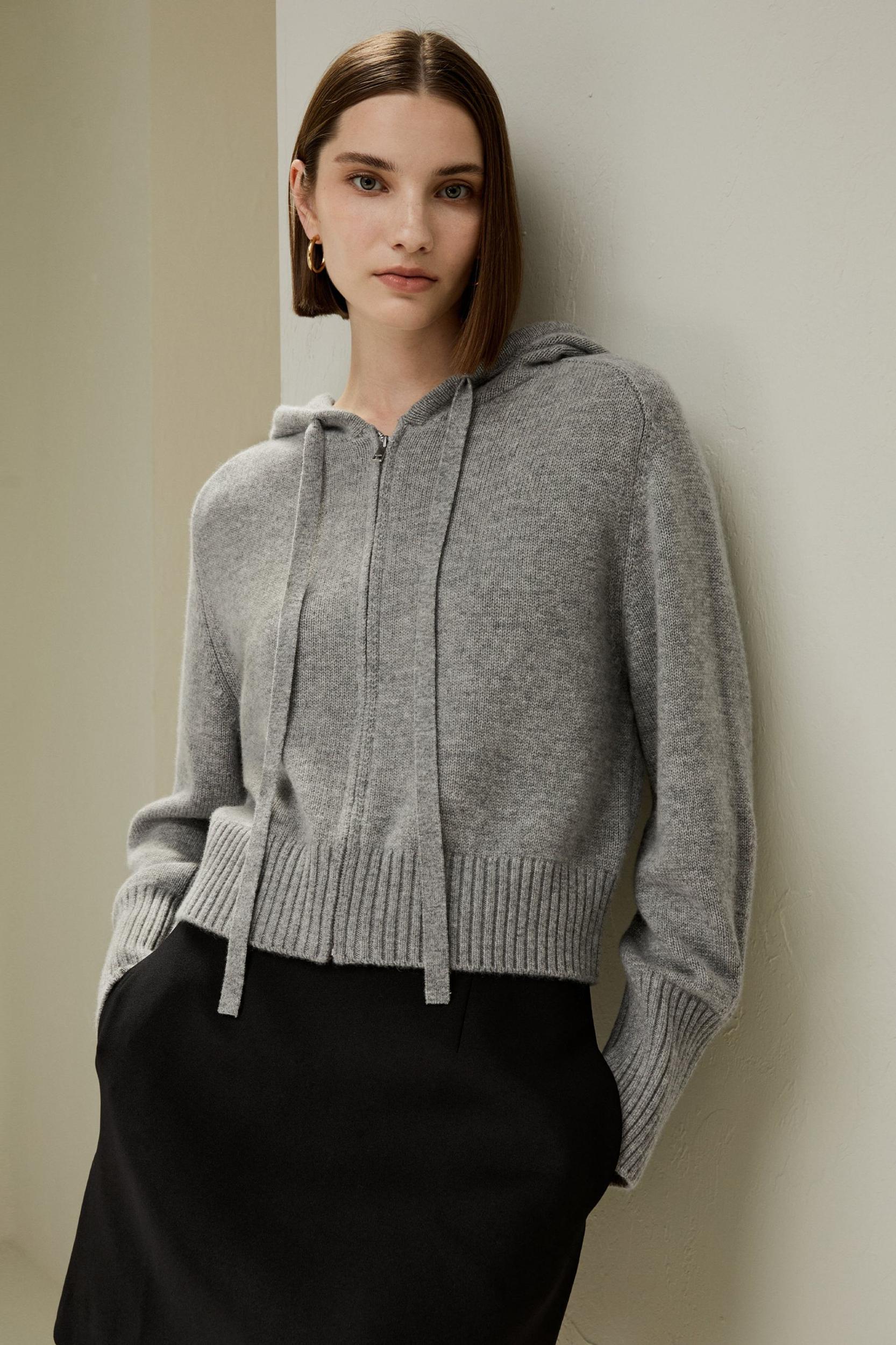 Short Zip-Up Wool Cashmere Hoodie Product Image