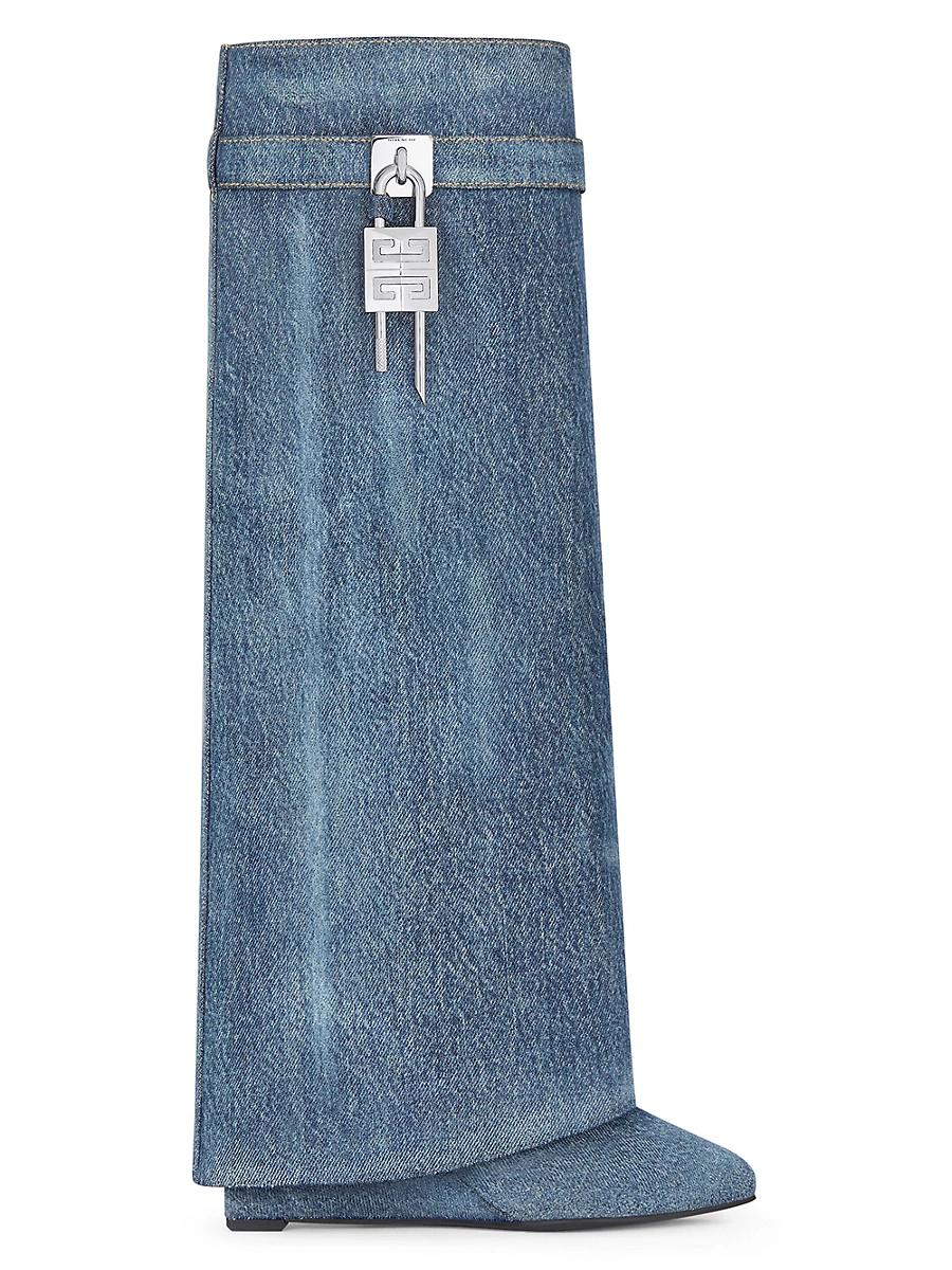 Womens Shark Lock Boots in Washed Denim Product Image