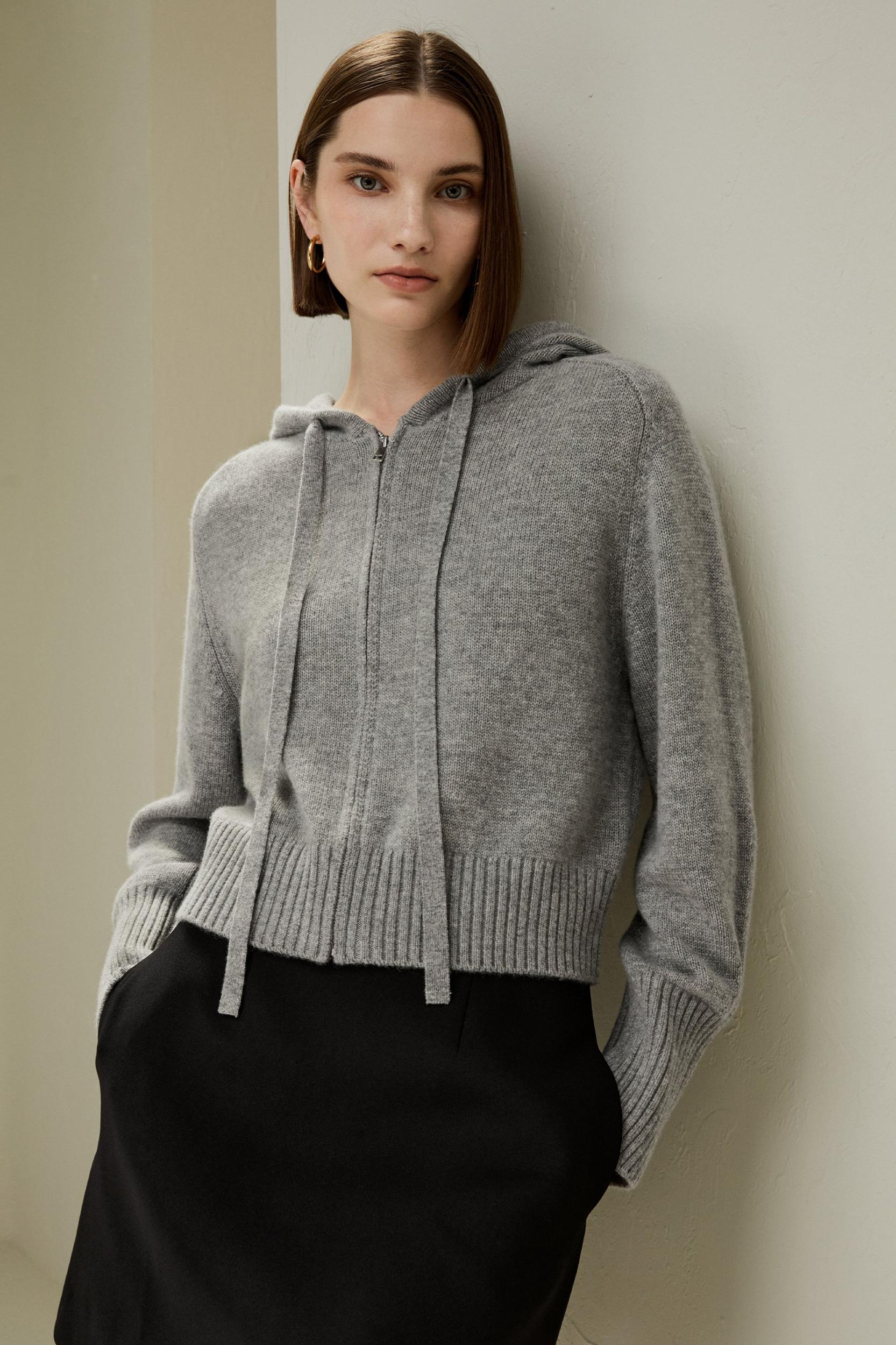 Short Zip-Up Wool Cashmere Hoodie Product Image