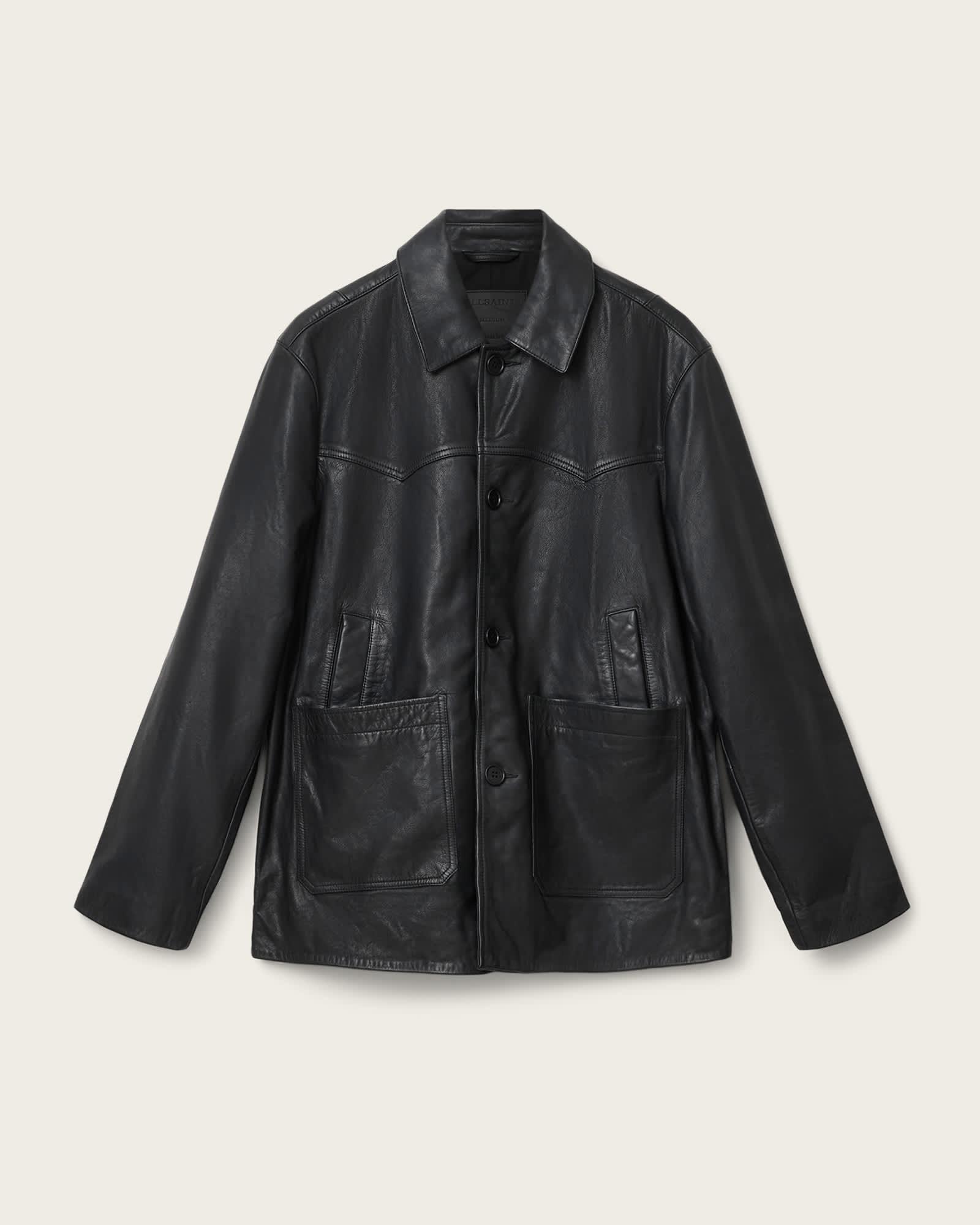 Toulouse Single Breasted Leather Coat Black | ALLSAINTS US Product Image