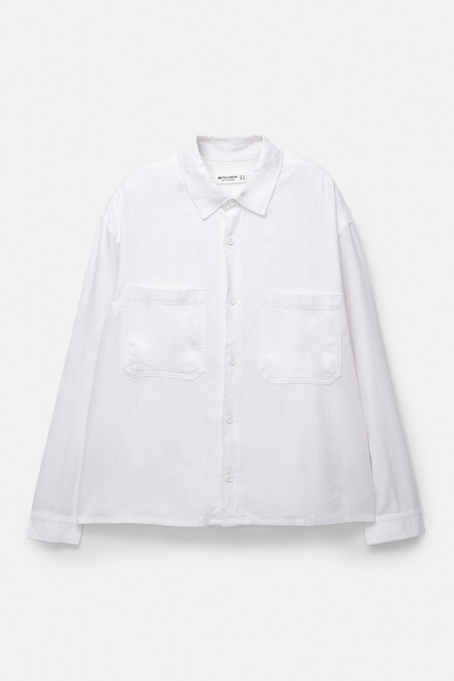 Long sleeve linen blend shirt Product Image