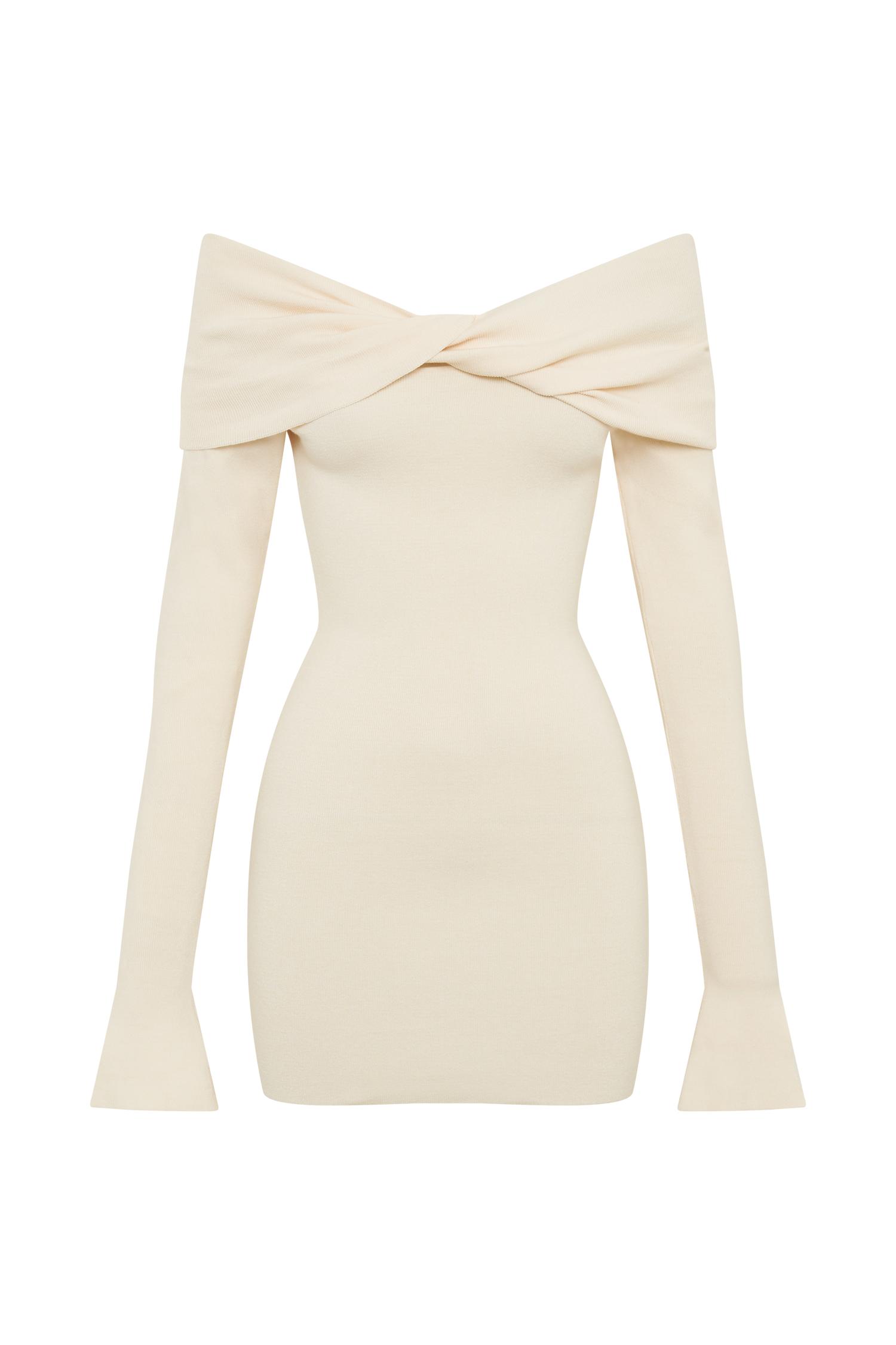 Clover Off Shoulder Knit Mini Dress - Cream Product Image