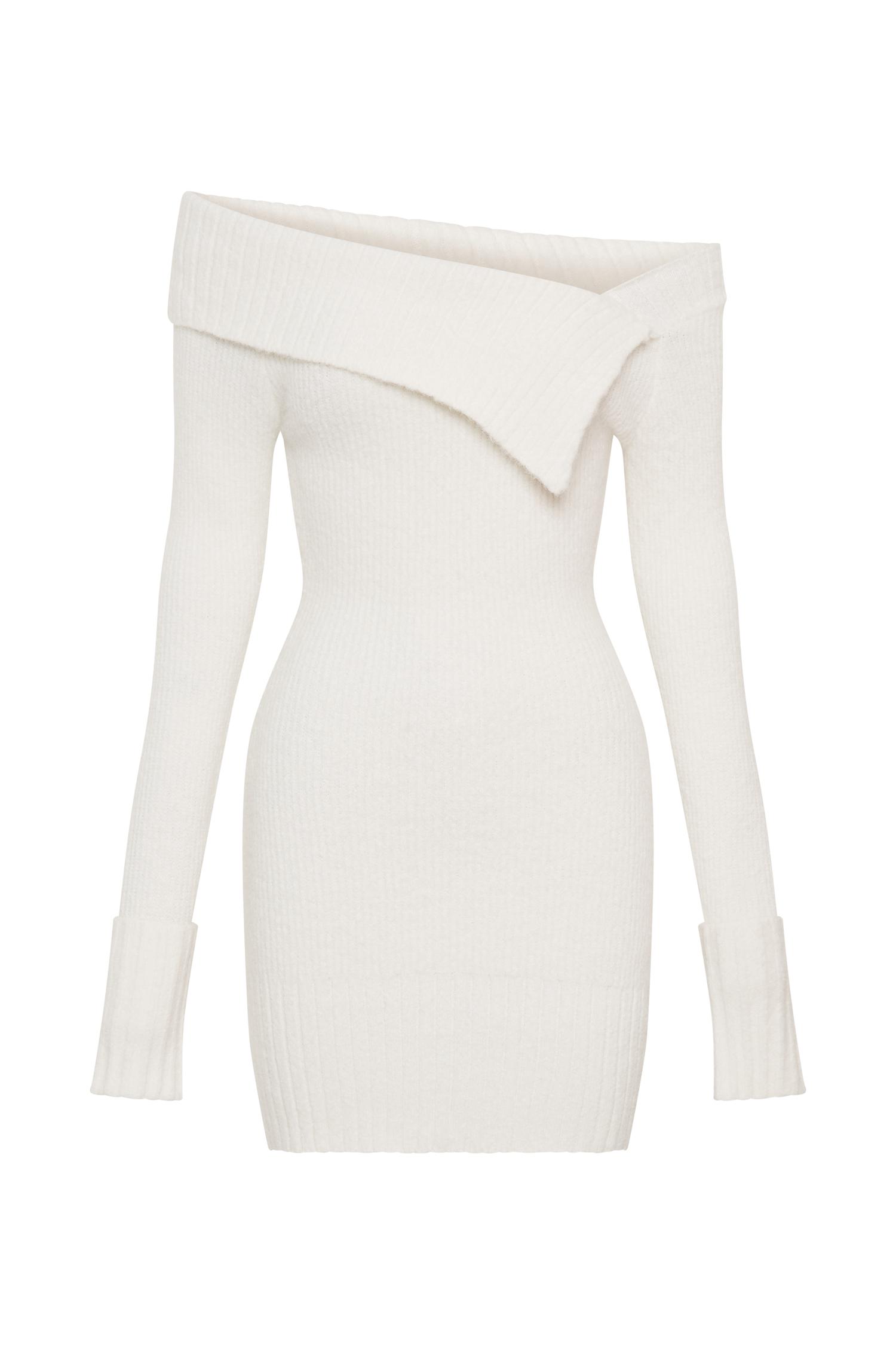 Stephanie Asymmetric Knit Mini Dress - Ivory Product Image