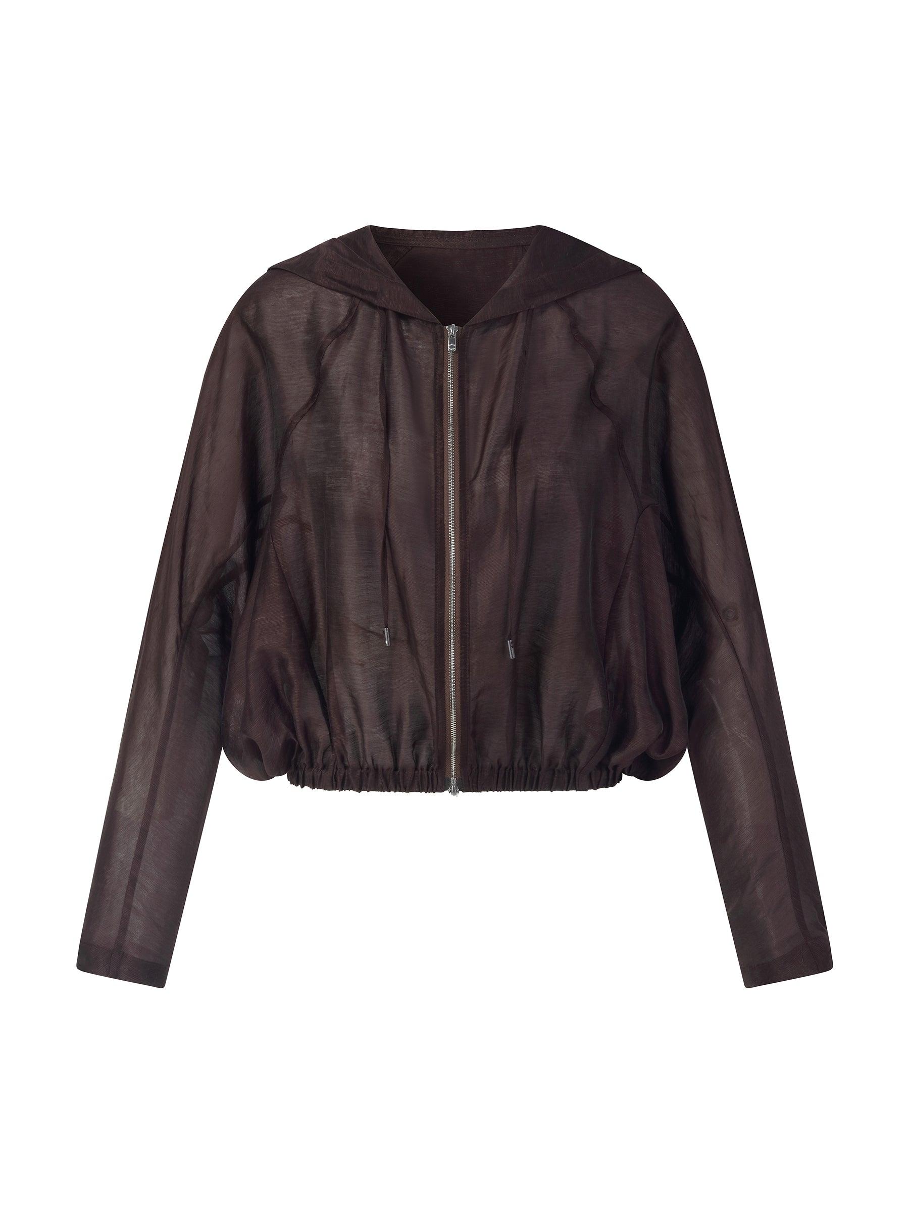 Pre-Order Tencel Linen Blend Women Sheer Hooded Jacket Product Image
