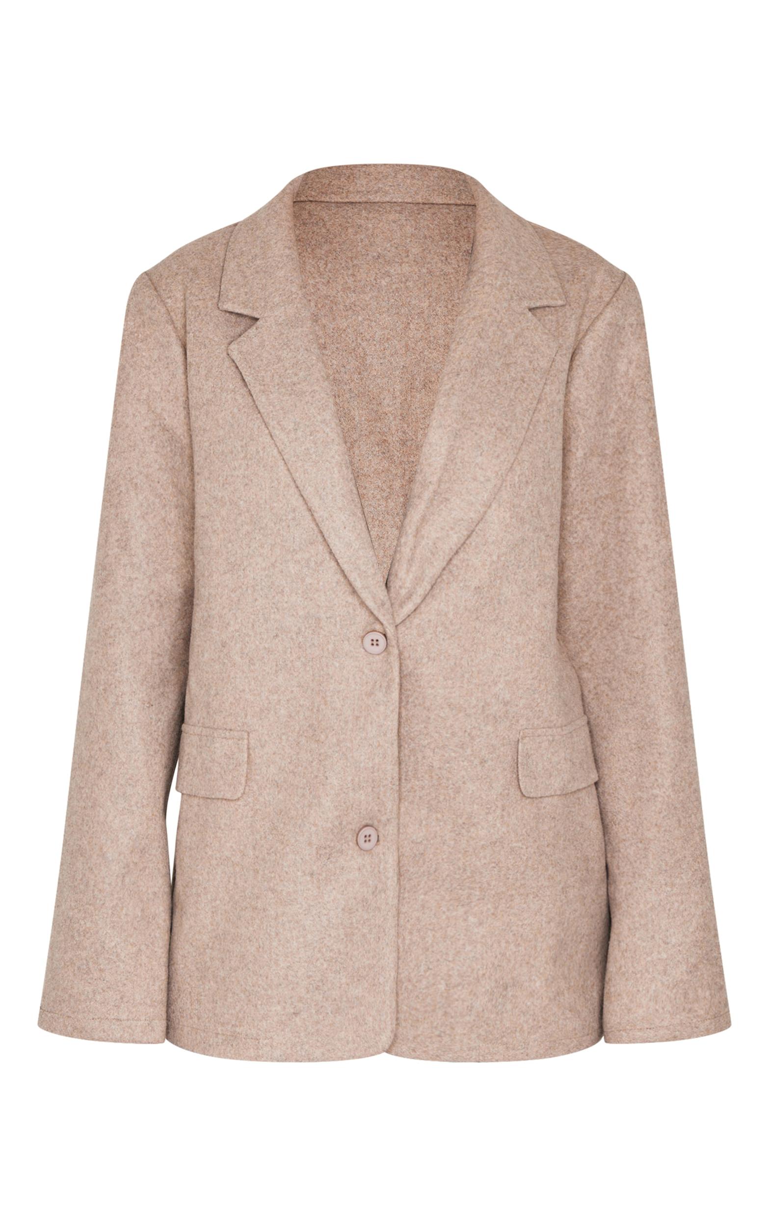 Taupe Brushed Wool Look Tailored Blazer Product Image