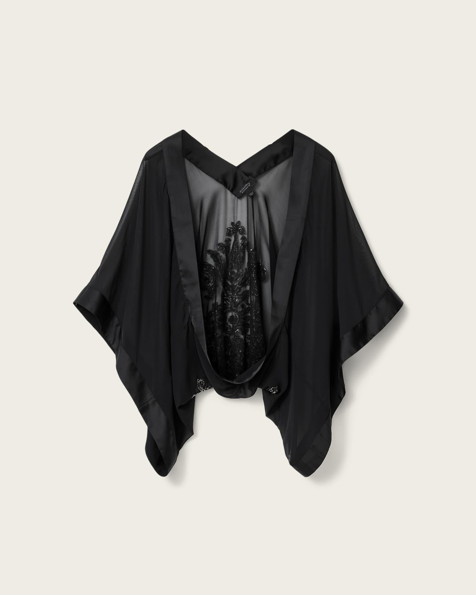 Alice Embellished Sheer Relaxed Fit Kimino Black | ALLSAINTS US Product Image