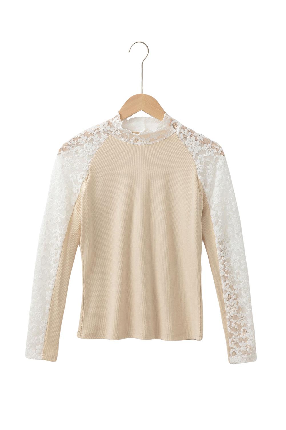 Ribbed Floral Lace Sleeve Top Product Image