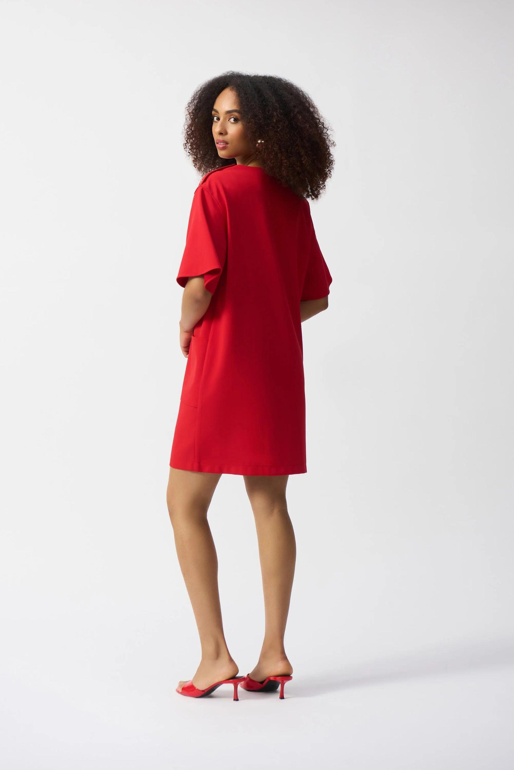 Woven Short Sleeve Straight Dress- Radiant Red Product Image