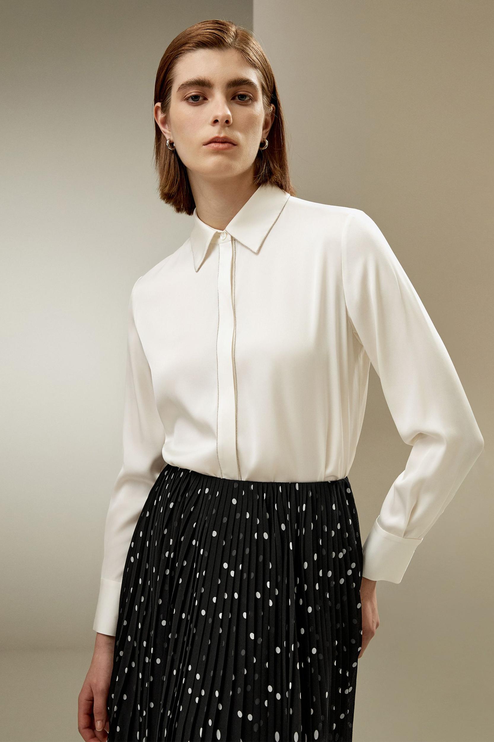 LILYSILK Silk Button Down Shirt - for Women - Pearl White Mulberry Silk - Comfortable Elegant Style Top S Product Image