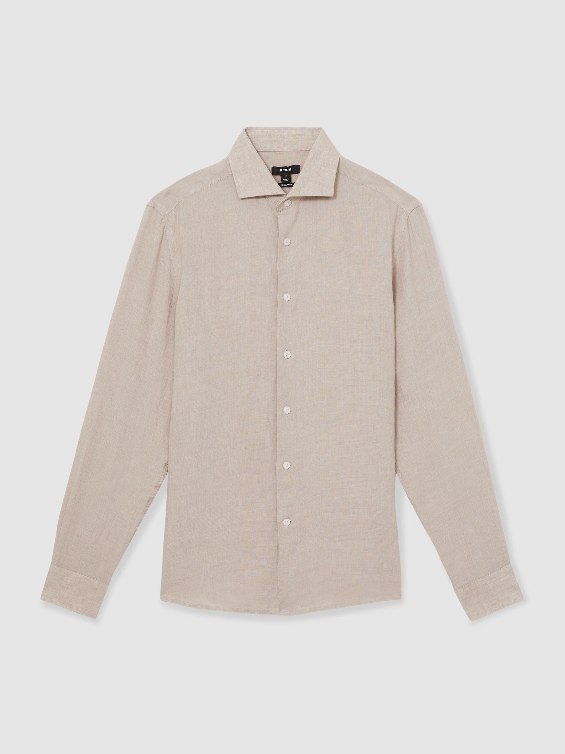 Linen Button-Through Shirt in Mink Brown Product Image