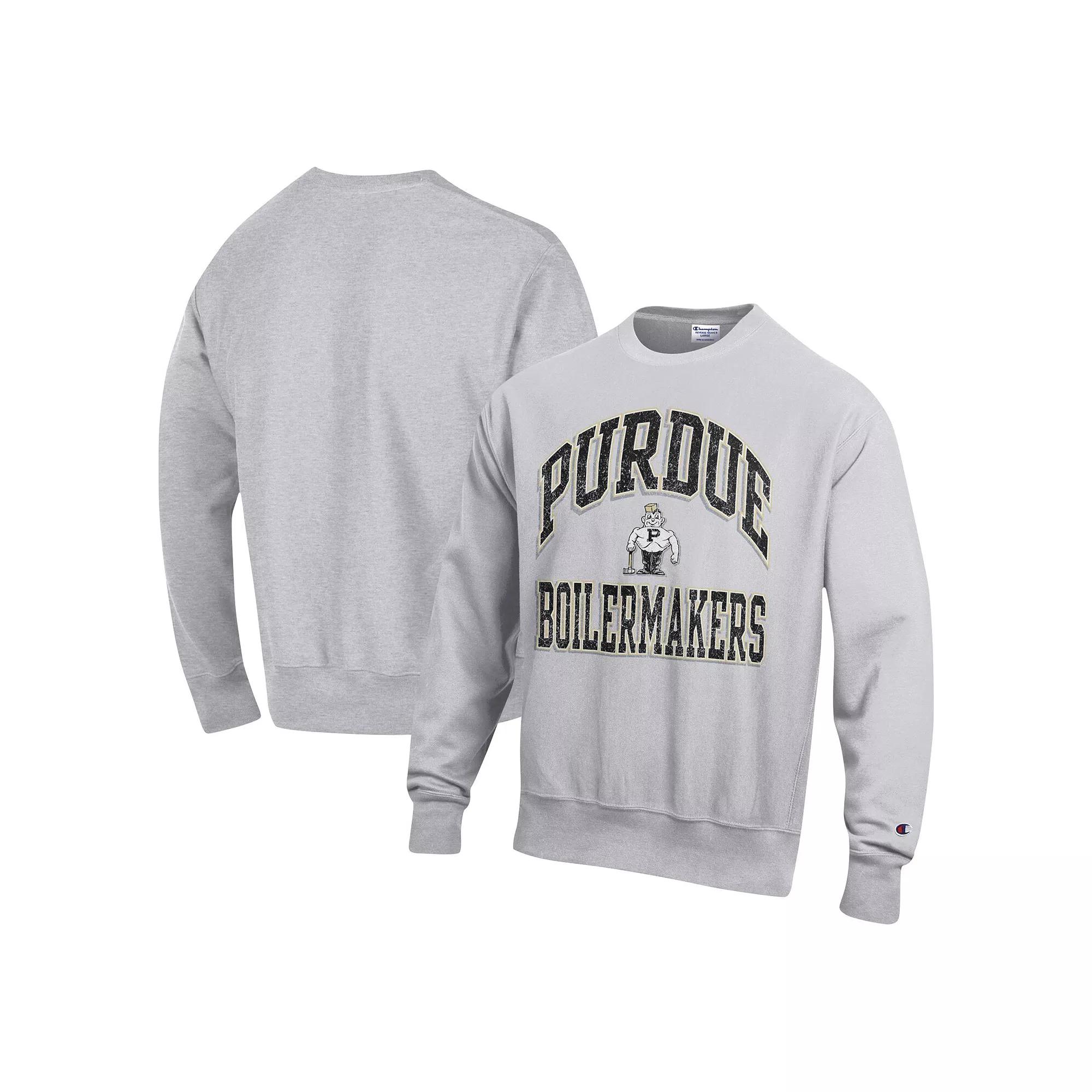 Men's Champion Heather Gray Purdue Boilermakers Vault Late Night Reverse Weave Pullover Sweatshirt, Size: 2XL, Grey Product Image