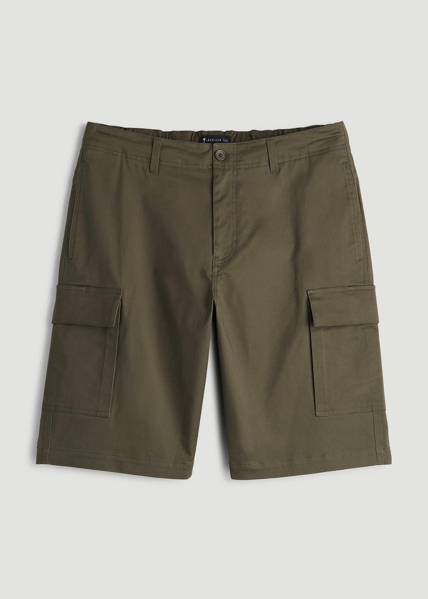 Stretch Twill Cargo Shorts for Tall Men in Dark Moss Green Male Product Image