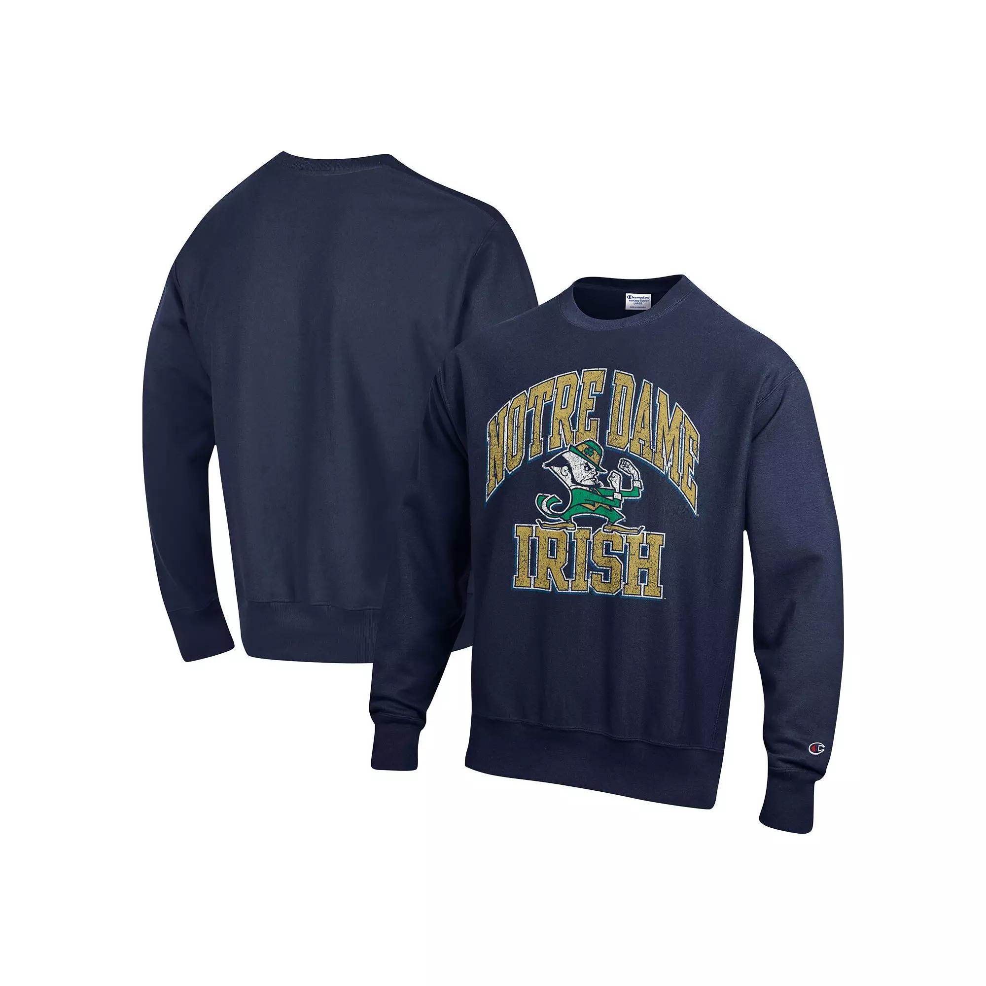 Men's Champion Navy Notre Dame Fighting Irish Vault Late Night Reverse Weave Pullover Sweatshirt, Size: Medium, Blue Product Image