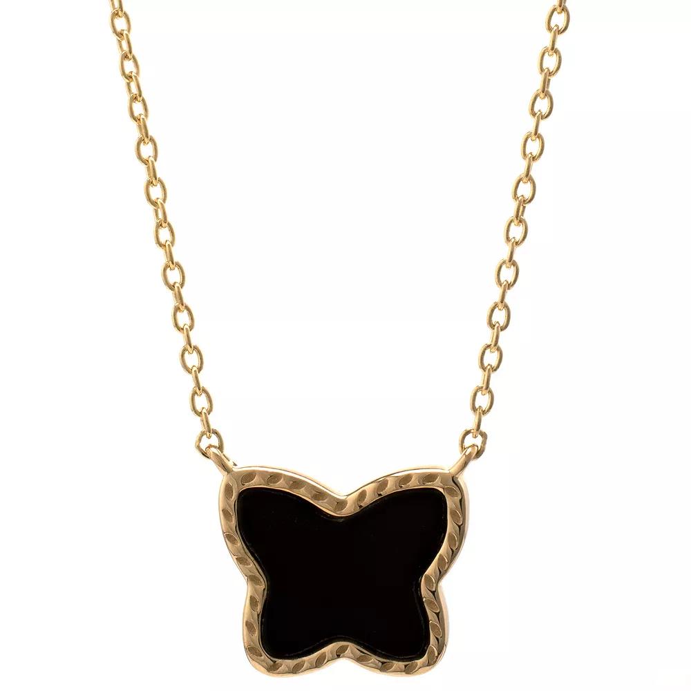 Gemistry 14k Gold Over Silver Black Onyx Butterfly Pendant Necklace, Women's, Size: 18", Gold Tone Product Image
