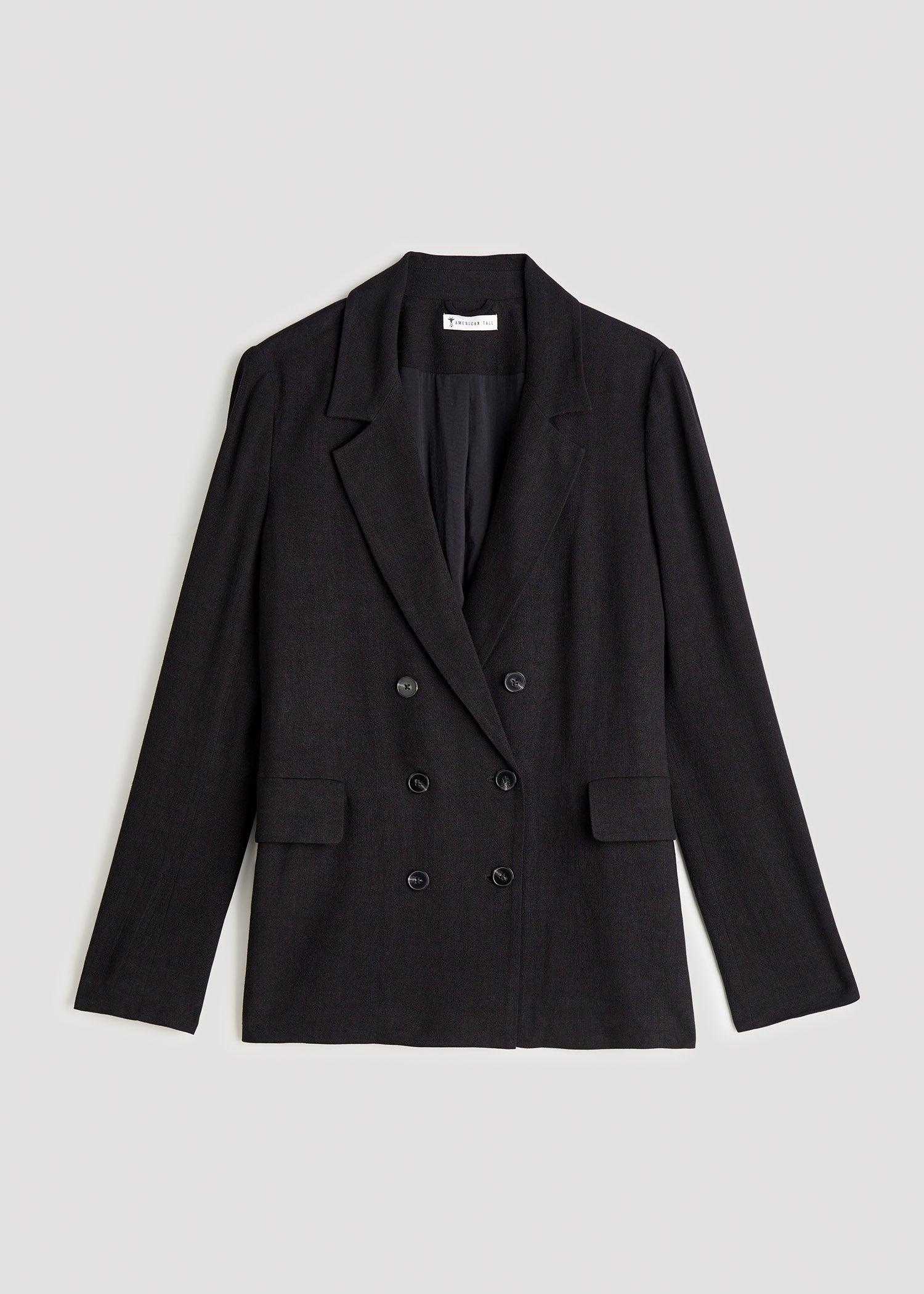 Linen Blend Tie Back Blazer For Tall Women in Black Female Product Image