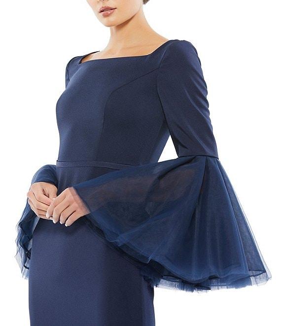 Mac Duggal Long Flounce Sleeve Square Neck Sheath Gown Product Image