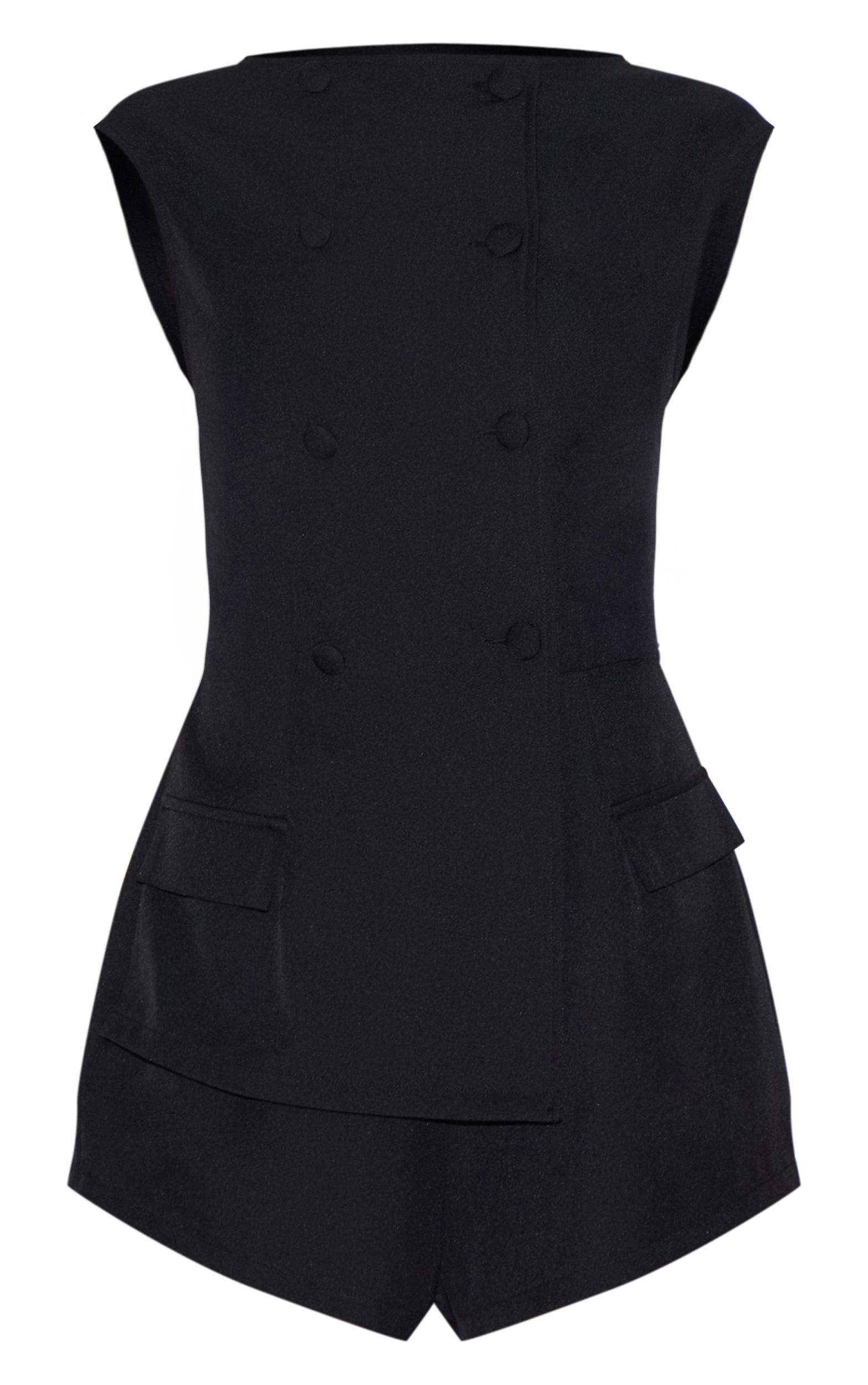 Petite Black Sleeveless Tailored Romper Product Image