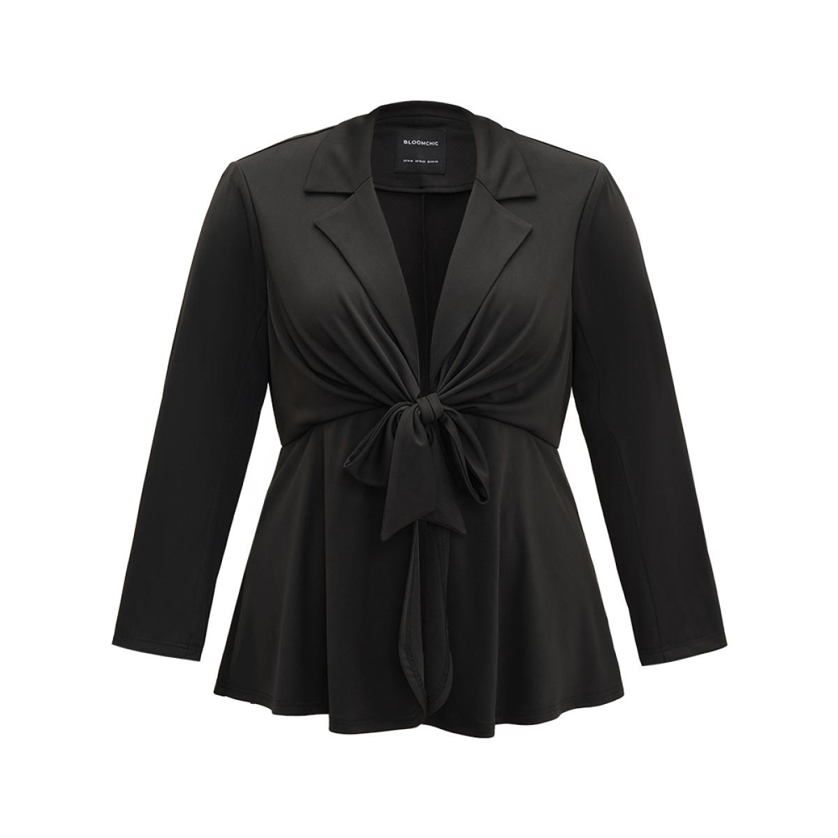 Plus Size Suit Collar Knot Ruffle Hem Blazer DarkGreen Women Work Plain Plain Sleeve Long Sleeve Suit Collar 12/L Work From Home Blazers BloomChic Product Image