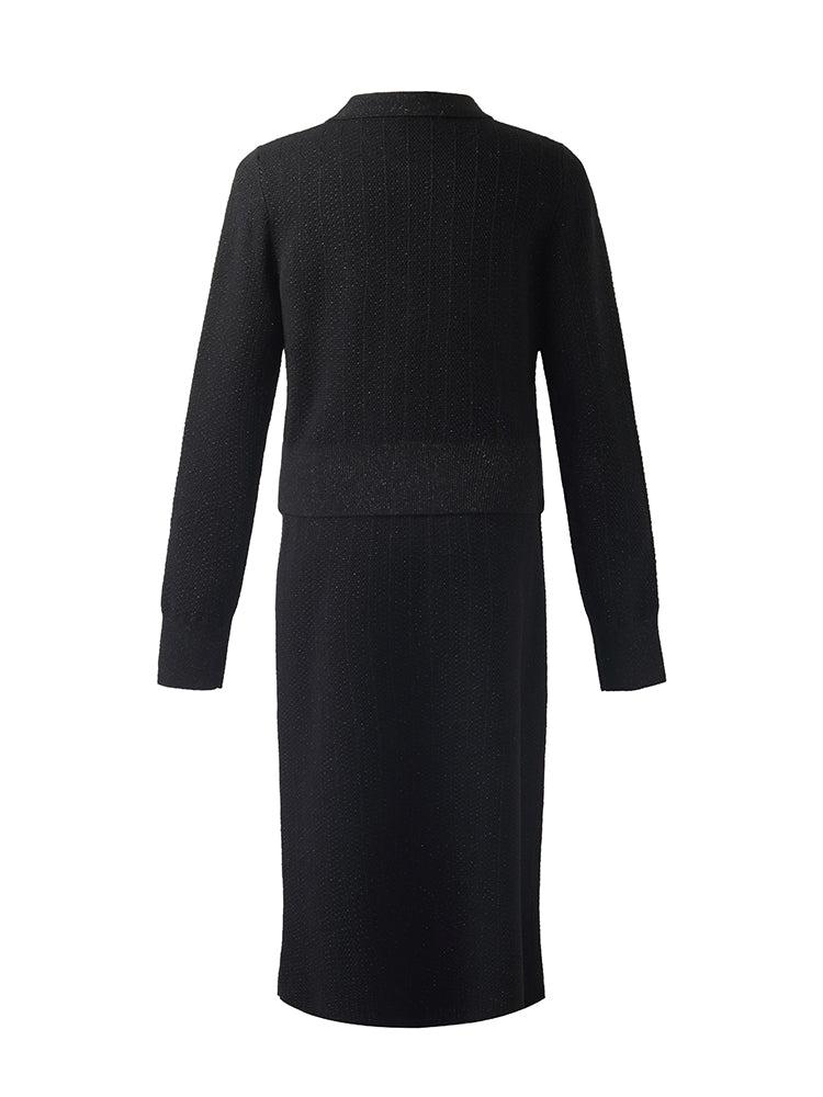 Wool Blend Long Sleeve Knit Top And A-Line Skirt Two-Piece Set Product Image
