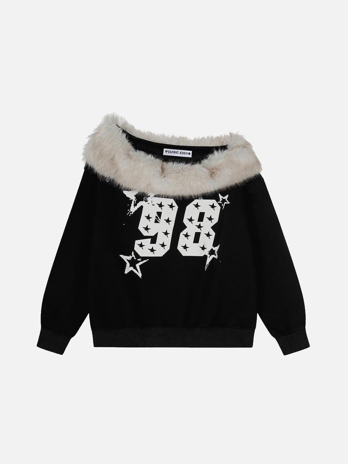 Aelfric Eden Faux Fur Collar Off-The-Shoulder Sweatshirt Female Product Image