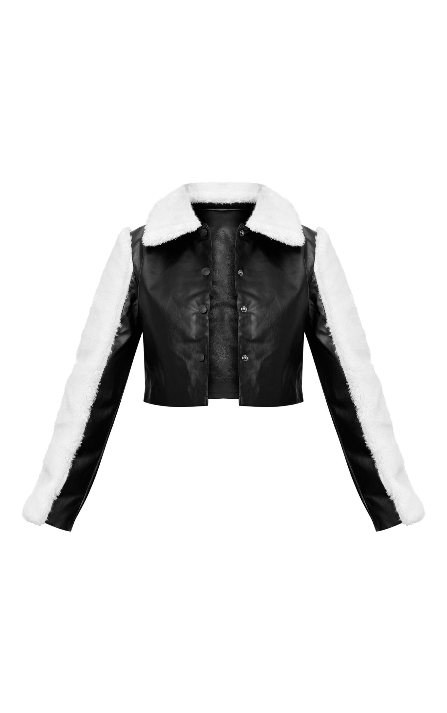 Black Bonded Sleeves Faux Leather Jacket Product Image