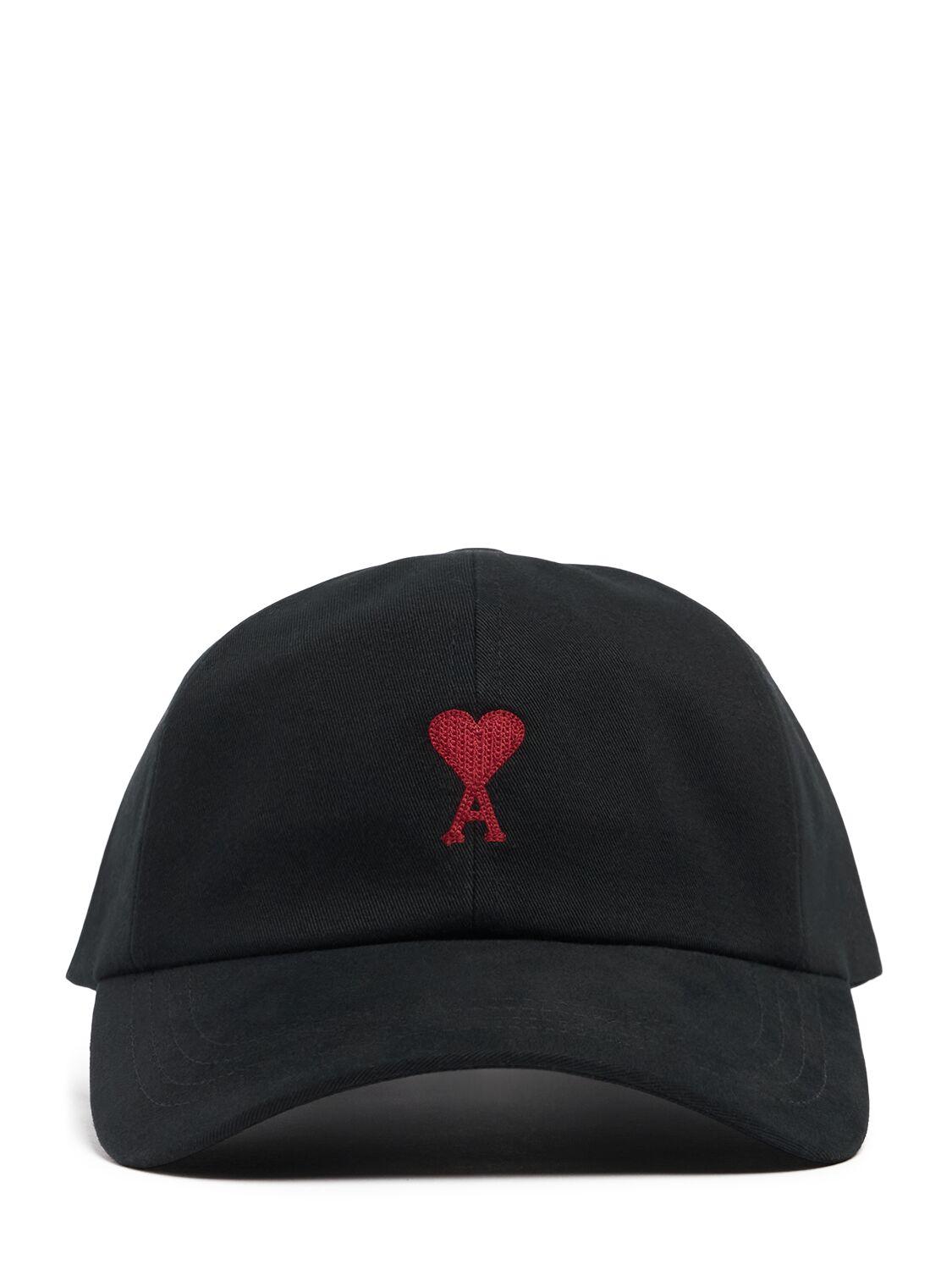 AMI ALEXANDRE MATTIUSSI Ami Paris Black And Red Cotton Ami Paris De Coeur Baseball Cap Product Image