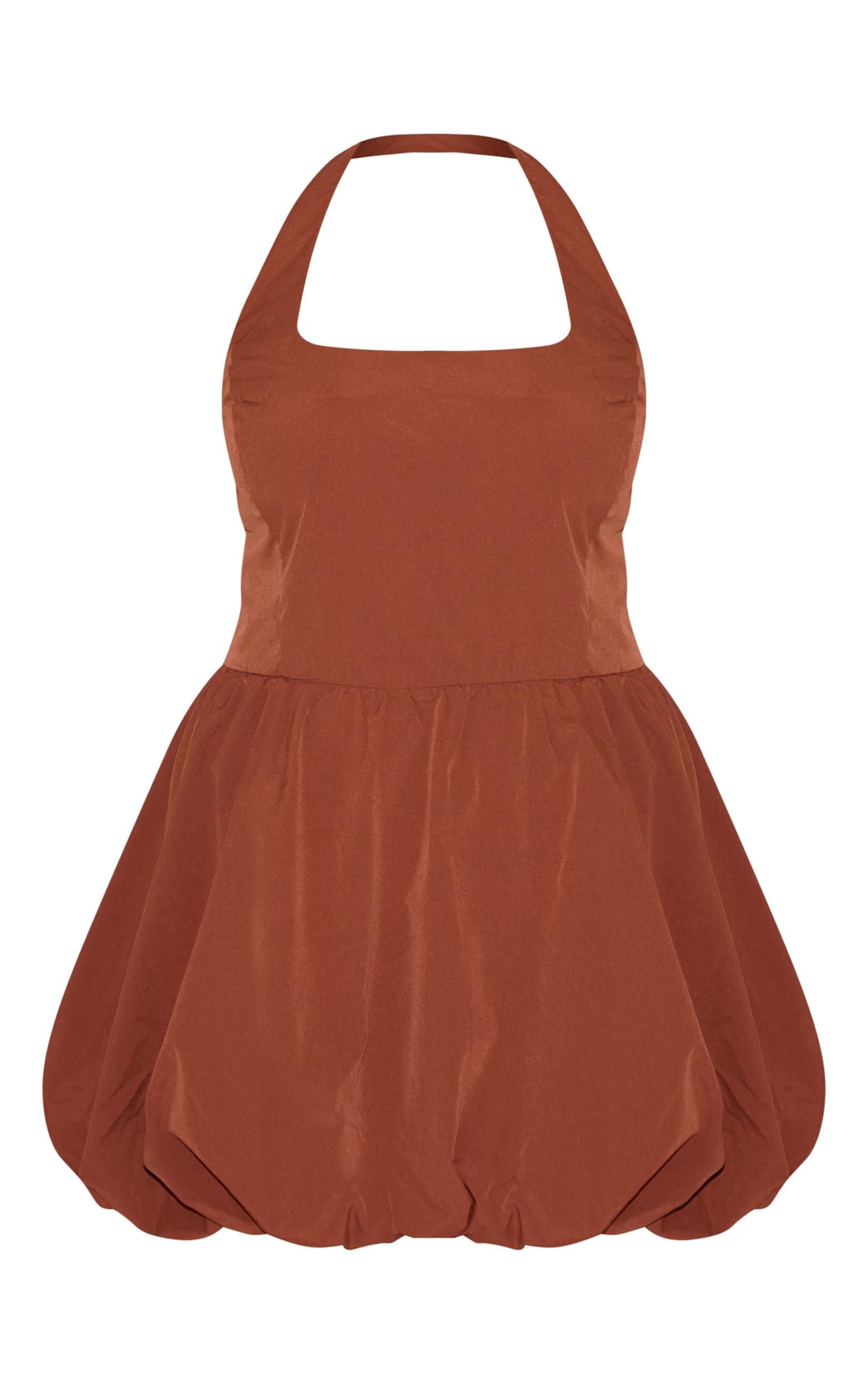 Plus Chocolate Pinstripe Halterneck Puffball Dress Product Image