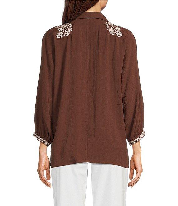 Tru Luxe Jeans Embroidered 3/4 Dolman Sleeve Button Front Shirt Product Image