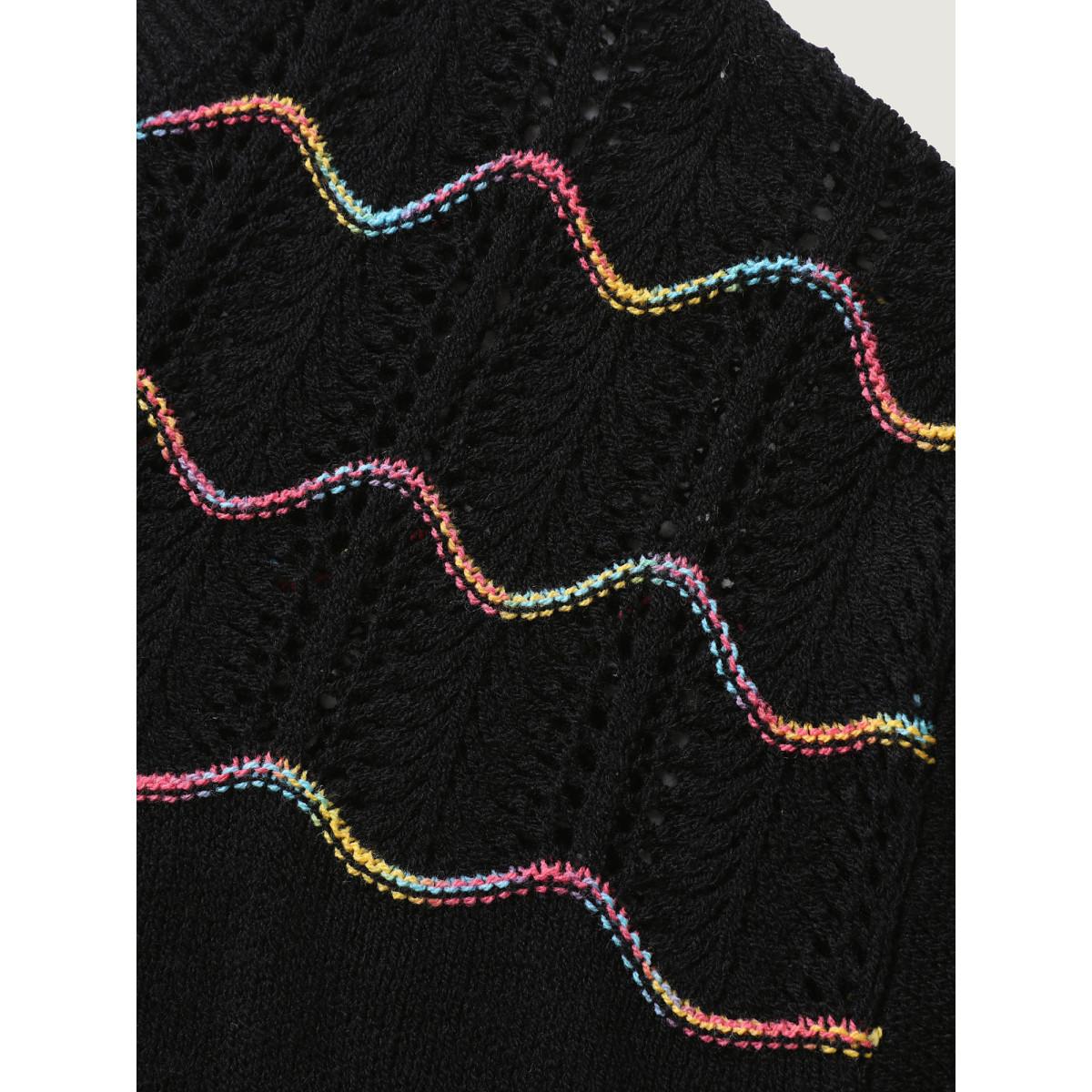 Plus Size Ripple Textured Sheer Neck Backless Pullover Black Women Playful Loose Long Sleeve Round Neck Casual Pullovers BloomChic 22-24/3X Product Image