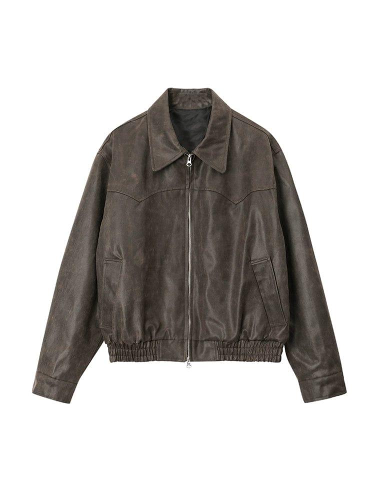 RT No. 11274 OLD BROWN RODEO LEATHER ZIP-UP JK Product Image